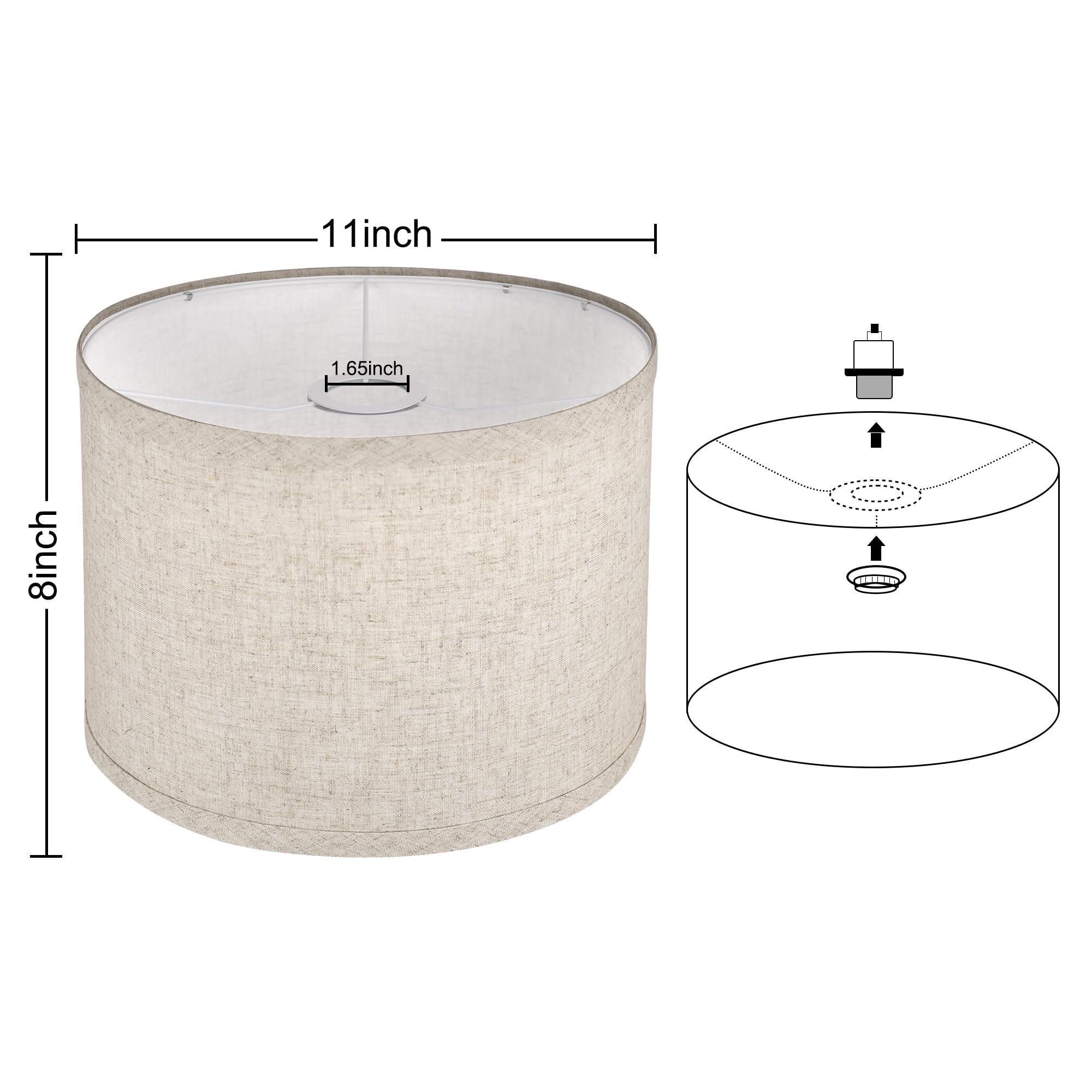 ROTTOGOON Fabric Drum Lampshade, Beige Linen, 11inx11inx8in, Assembly Required, Classic Modern Style, Spider Fitter, Model H-philwin-006