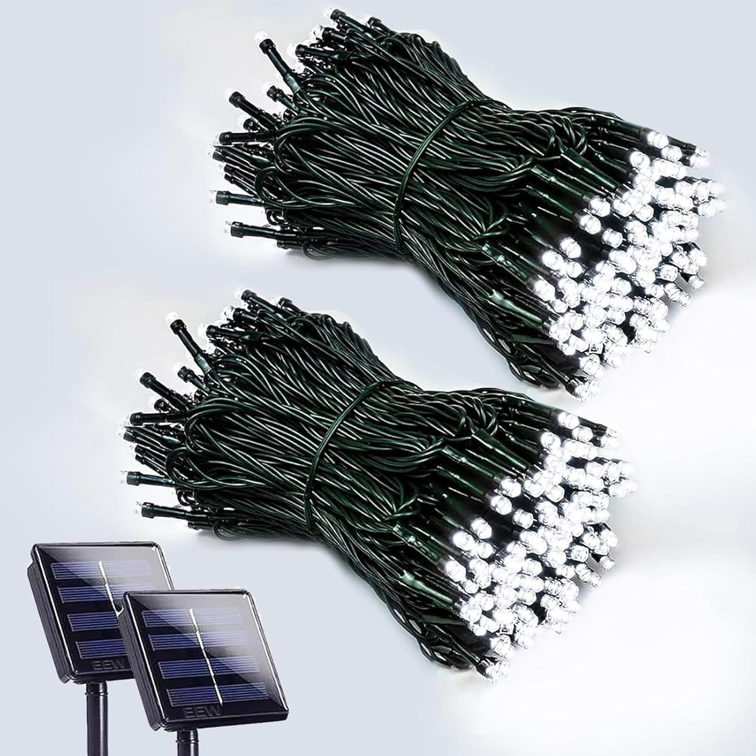 EEW 2 Pack 200 LED Solar String Lights, 8 Lighting Modes, Waterproof, Cool White, Model CAIYUAN-100