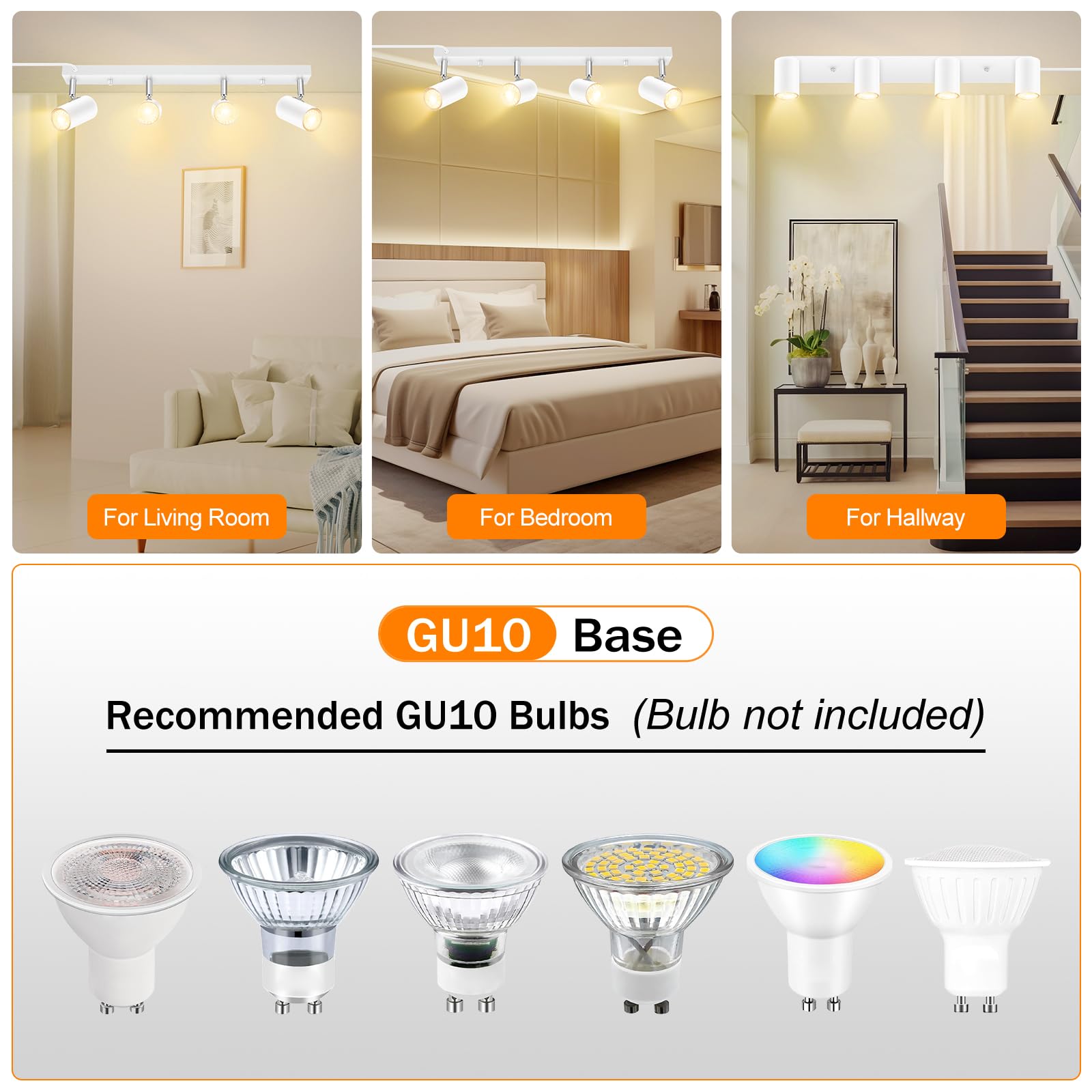 Auquee 4 Light Track Lighting Kit,White 4 Way Modern Plug In Ceiling Spotlight,Industrial Led Wall Light For Kitchen Cabinet Gal