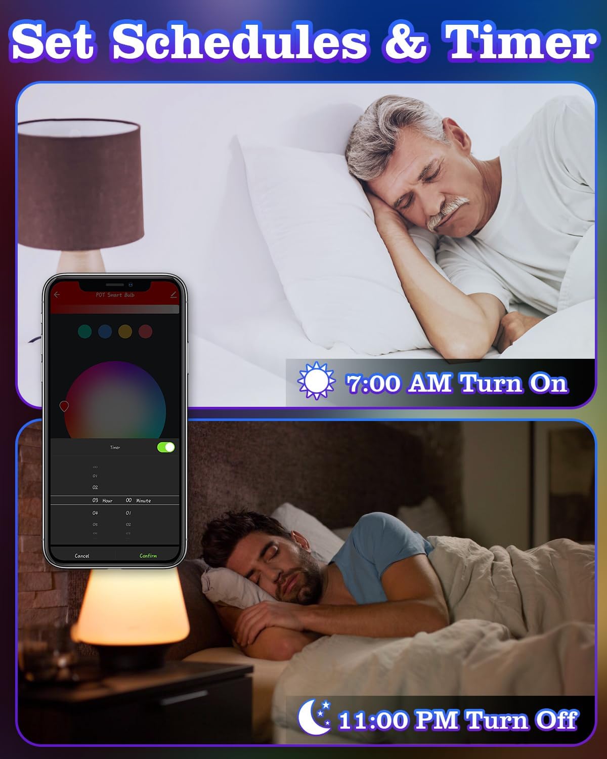 6 Pack E12 Smart Bulbs, Alexa Wifi Candelabra Smart Light Bulbs 5W 2700K-6500K Color Changing Dimmable Rgbcw, Music Timer Ceilin