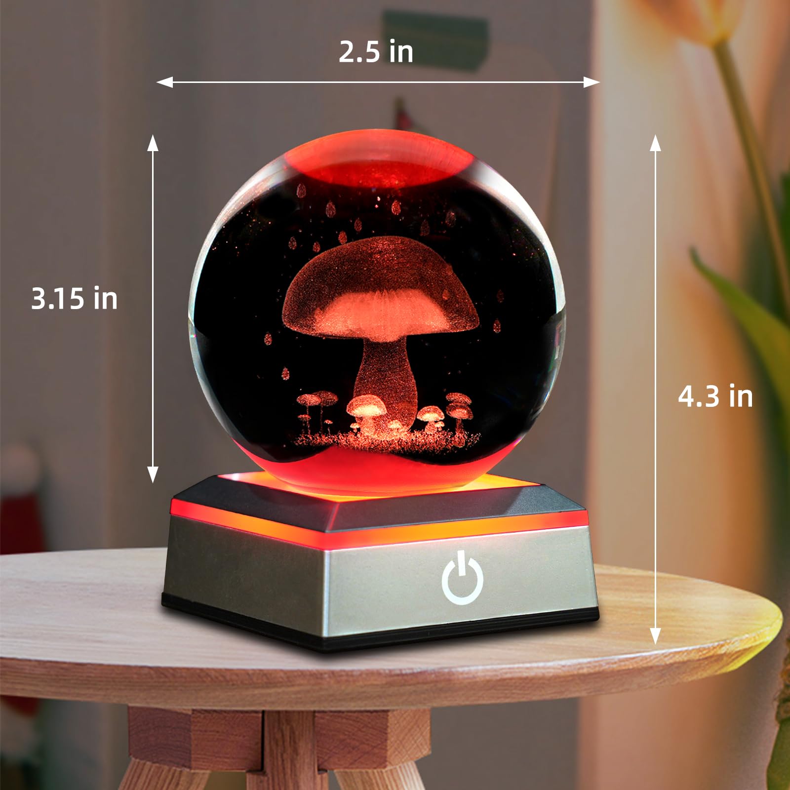 3D Mushroom Crystal Ball Night Light 3.15 Inch Glass Ball Table Lamp With Color Changing Touch Base Mushroom Decor Ideal Gifts F