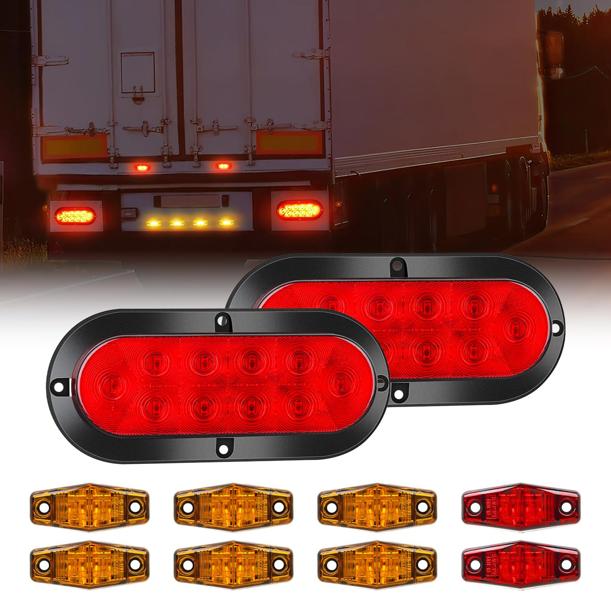 Nilight Led Trailer Light Kit 6 Inch Oval Stop Turn Tail Light Red Amber Side Marker Light Waterproof Surface Mount For 12V Util