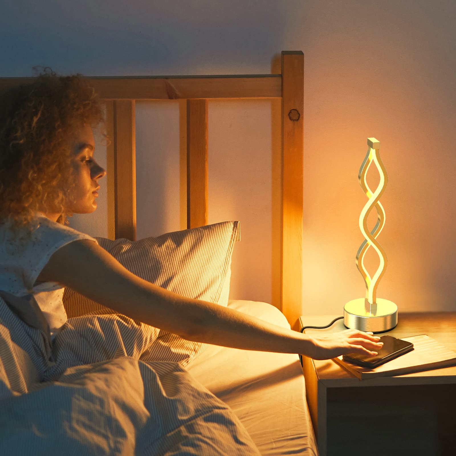 Nur Silver Lamps For Bedrooms Set Of 2, Small Table Lamp, 3 Colour Temperature, 15.8 Inch Height, Bedsides Lamps For Living Room