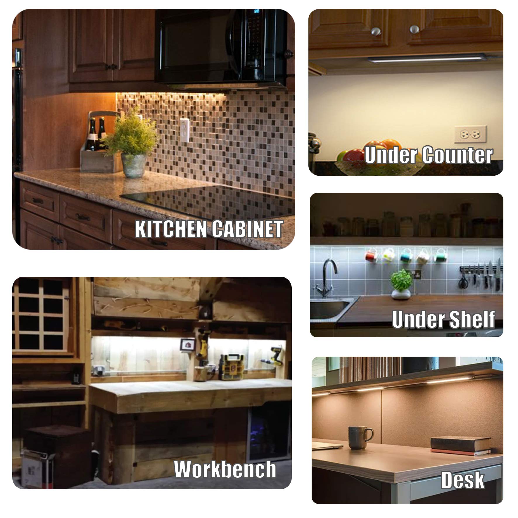 Myplus Under Cabinet Lights, 12 Dimmable Led Light Bar, Aluminum, Warm White 3000K, Plug-In, Silver Case