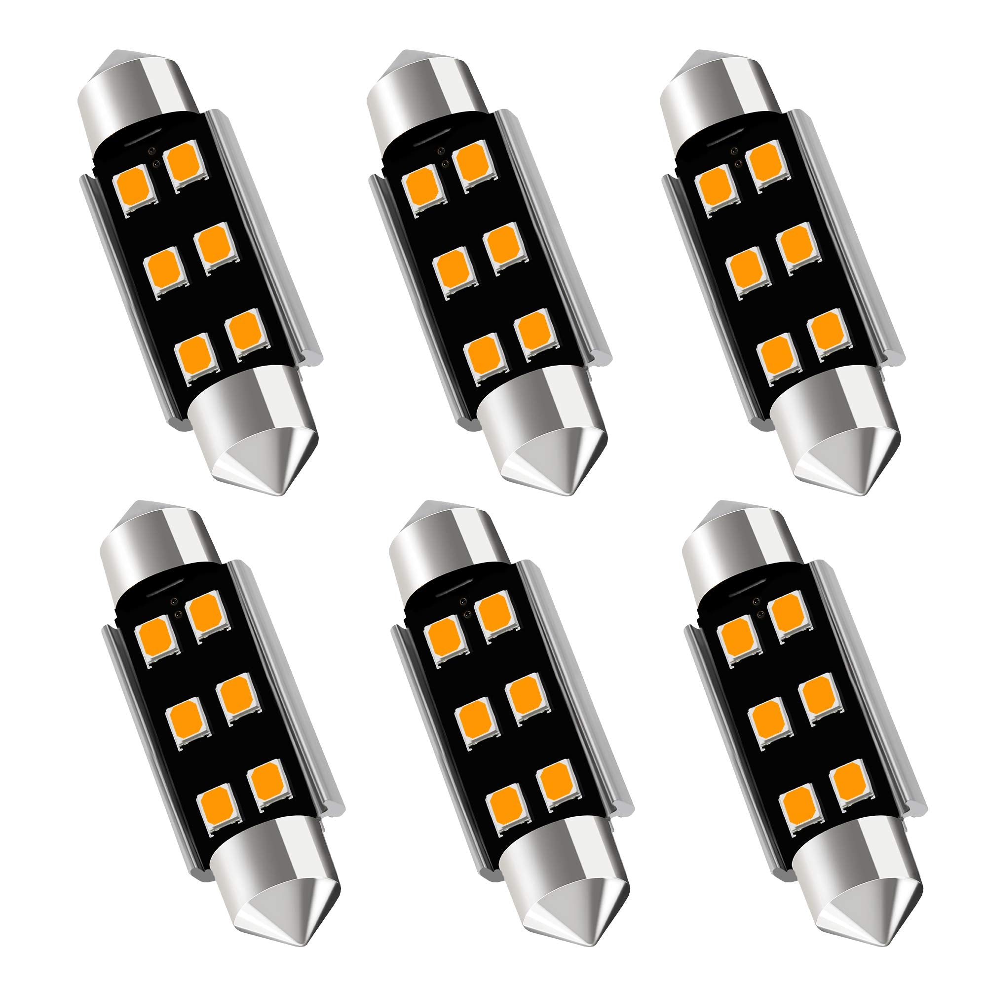 AUXLIGHT LED Interior Light Bulbs, Amber Yellow, 41MM, Error Free, 6SMD Chips, Pack of 6