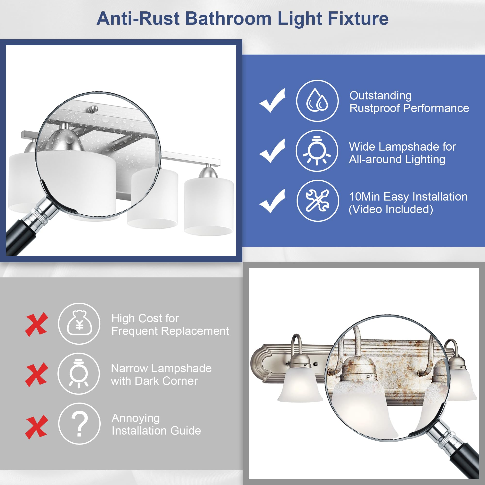 Dekang Bathroom Lighting Fixtures Over Mirror, Anti-Rust Vanity Light Fixture For Bathroom, Modern 4-Light Wall Sconce Light For