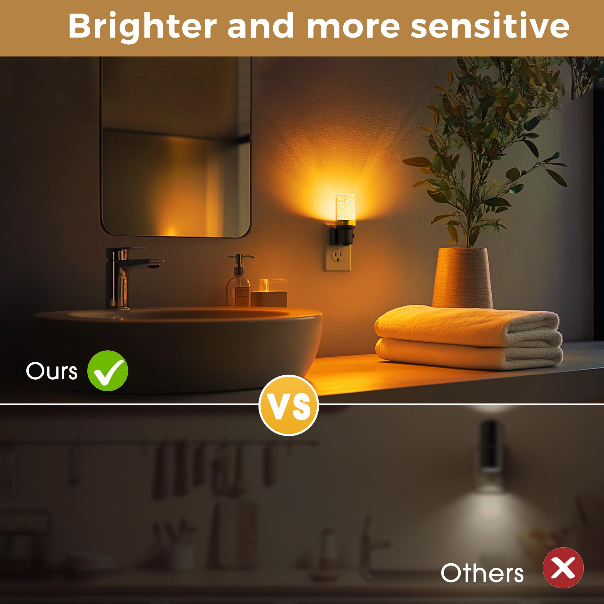 L Lohas Led Night Light, Dimmable Night Lights Plug Into Wall, Automatic Night Lights Plug In With Auto Light Sensor, 1800K Ambe
