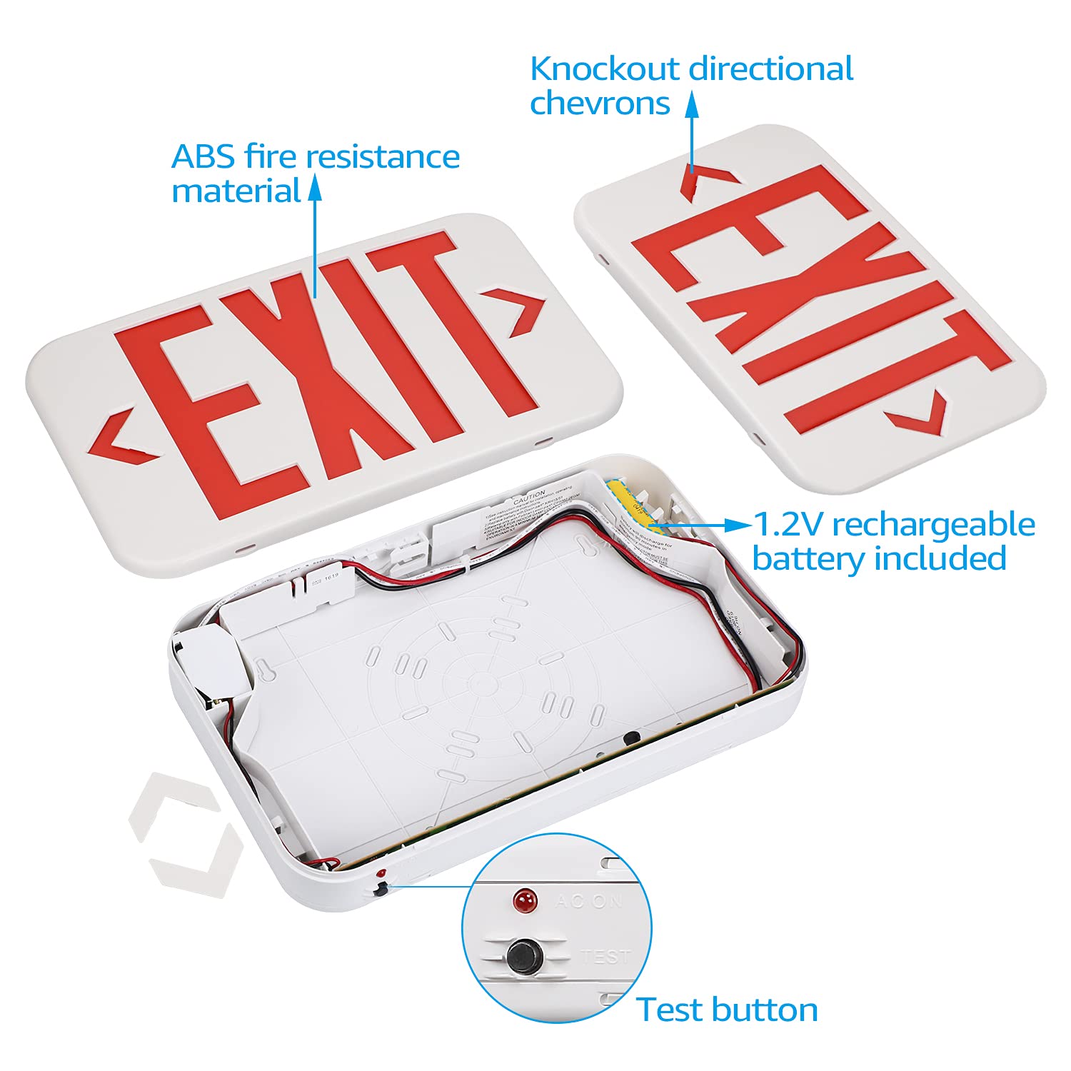 Torchstar Led Exit Sign, Emergency Exit Light With Battery Backup, Double Face, Ul 924, Ac 120/277V, Damp Location, Hardwired Re