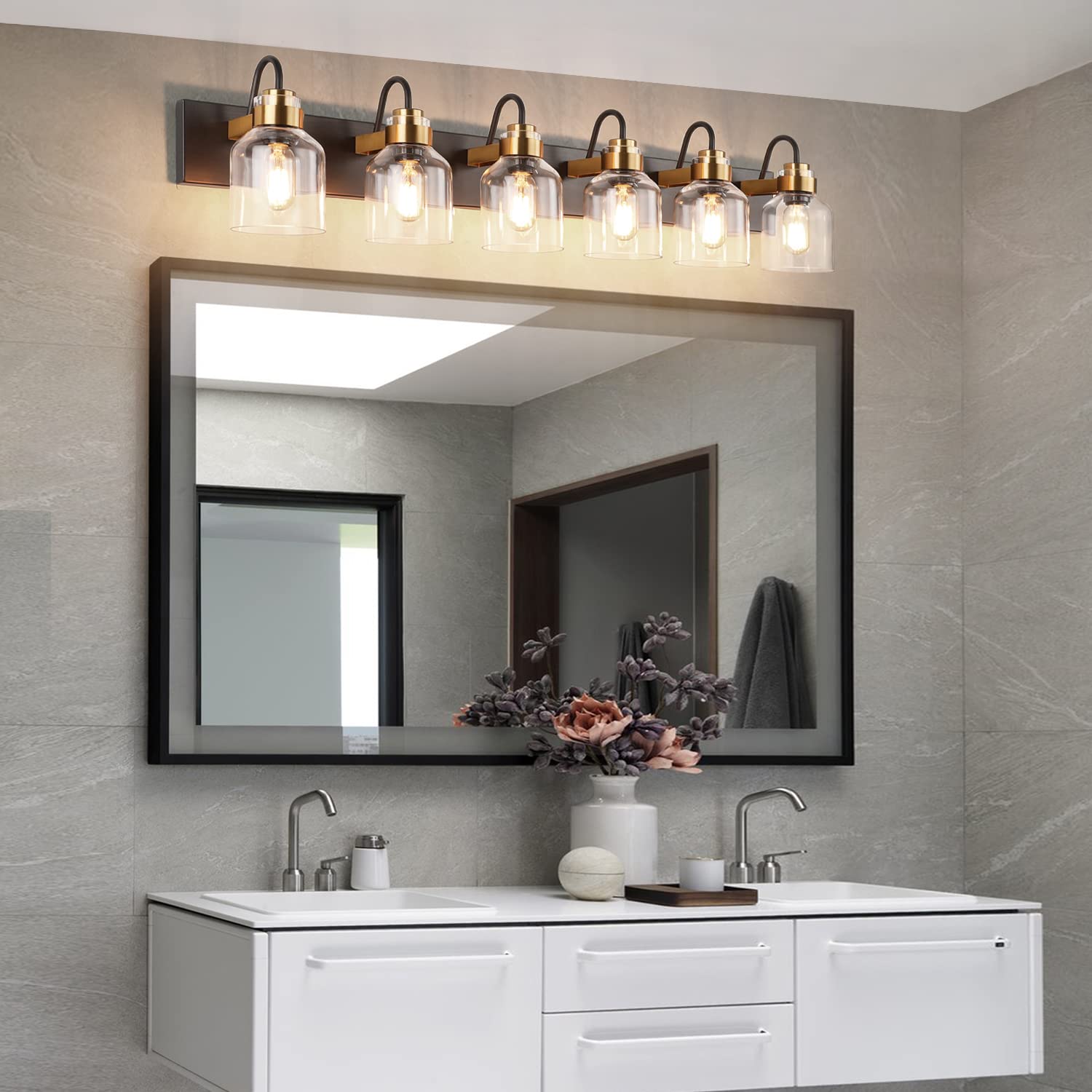 PRESDE 6-Light Bathroom Vanity Light Fixture Over Mirror, Oil Rubbed Bronze, Aluminum, Model 8881-6T-NB