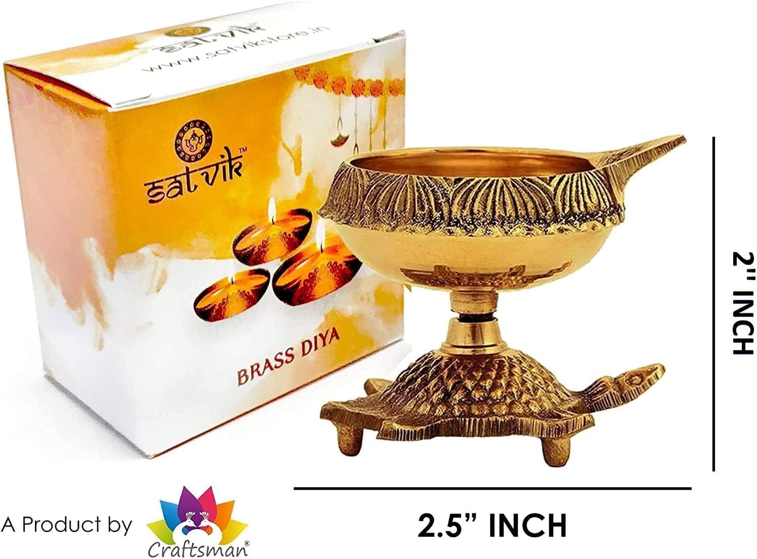 SATVIK 6 Pc Brass Kuber Turtle Diya for Diwali Decoration Handmade Oil Lamp with Golden Engraved Virgin Brass Metal Diwali Diya