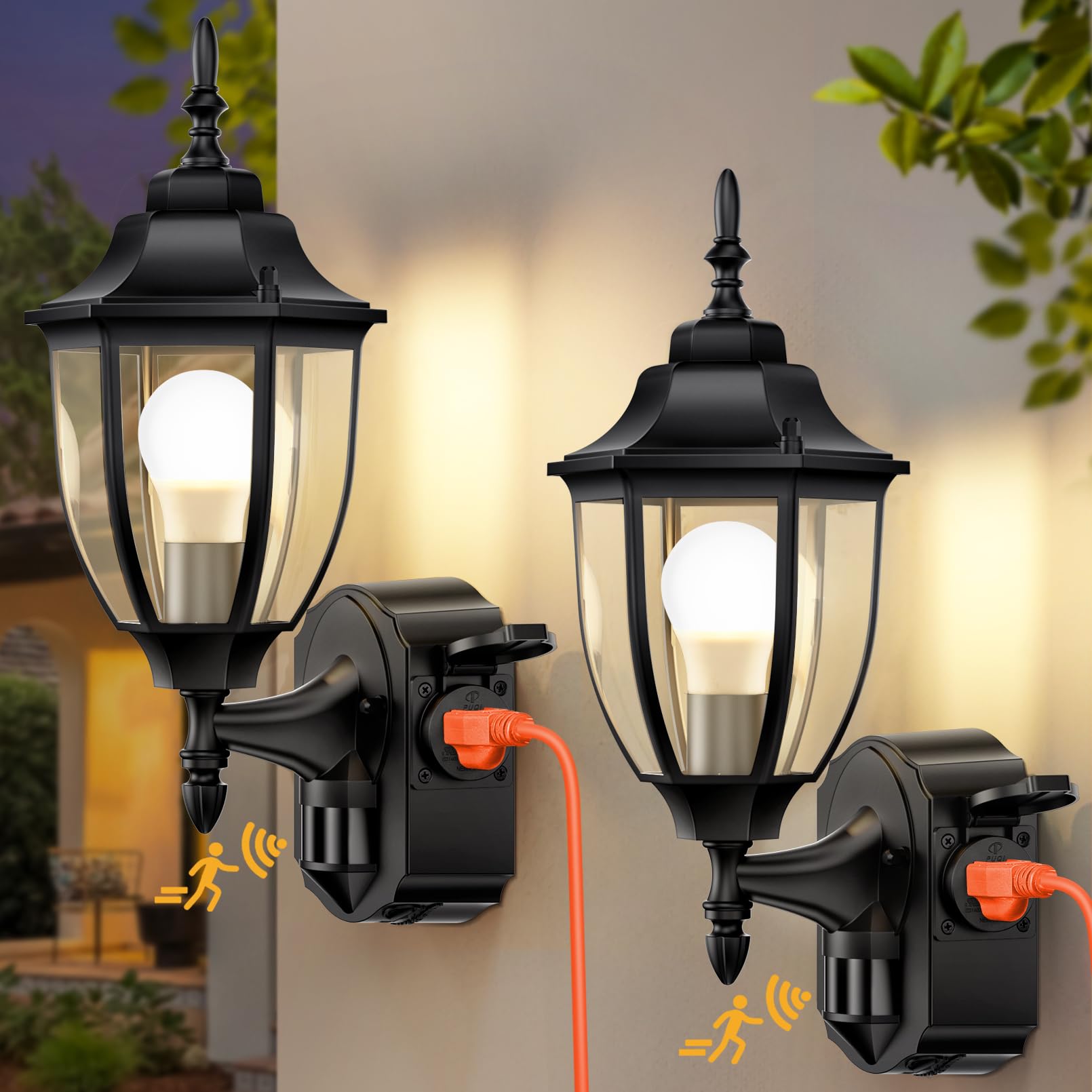 OYKYOHEI Motion Sensor Porch Lights, Waterproof Aluminum, Dusk to Dawn, 2 Pack, Black, Model 978843f9-8fec-48ec-a1dd-19