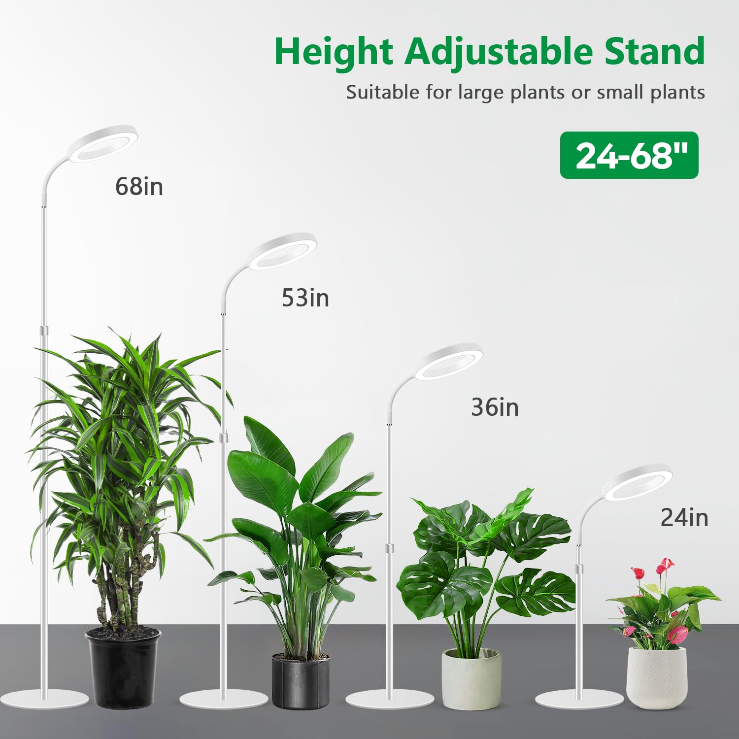 Aumtrly Full Spectrum Floor Grow Light for Indoor Plants, 68" White Aluminum Stand, 3 Light Modes, Timer, Model BL-B20A