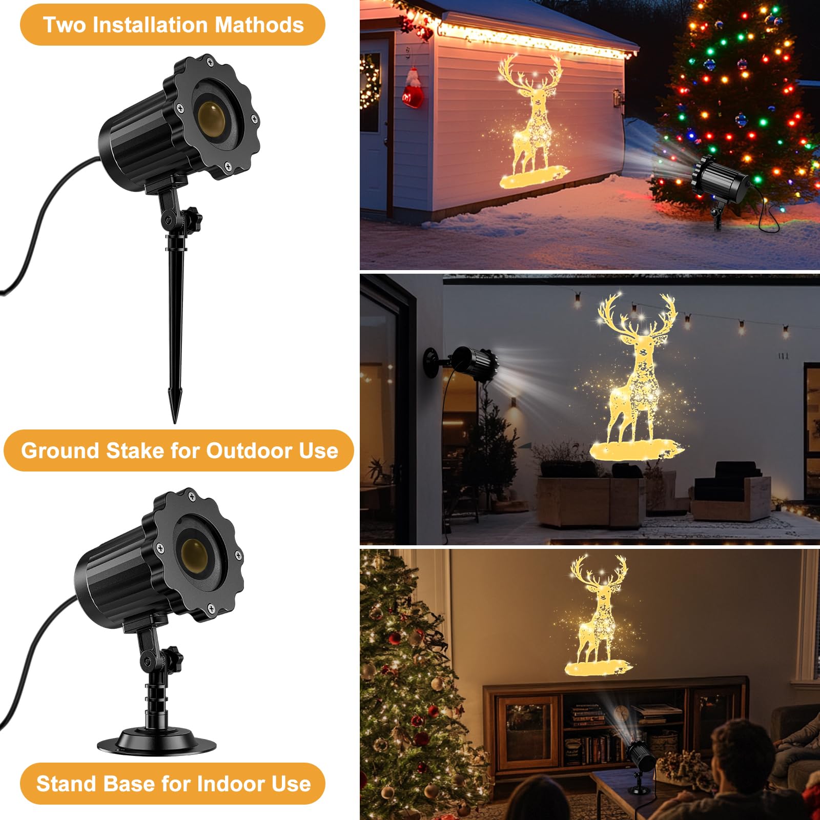3D Dynamic Christmas Projector Lights Outdoor Indoor-2024 Upgrade Reindeer Christmas Decorations,Waterproof Holiday Projector Li