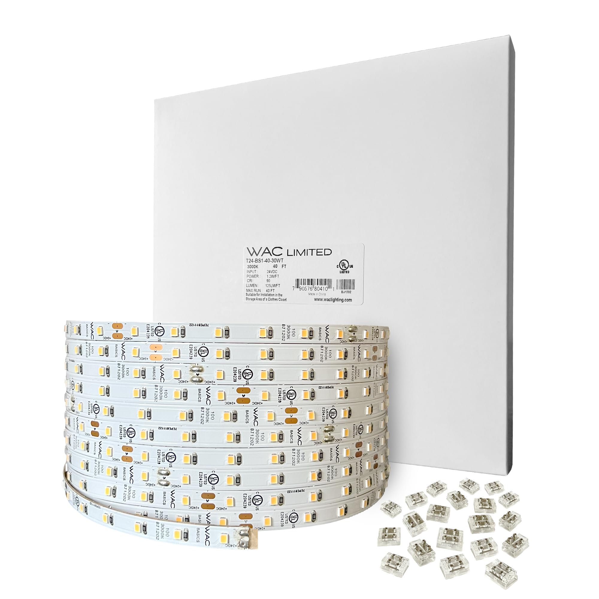 WAC Lighting T24-BS1-100-27WT, Basics 24VDC LED Tape Light 2700K 1.2W per Foot 100ft Reel Field Cuttable Every 2in Fully Dimmabl