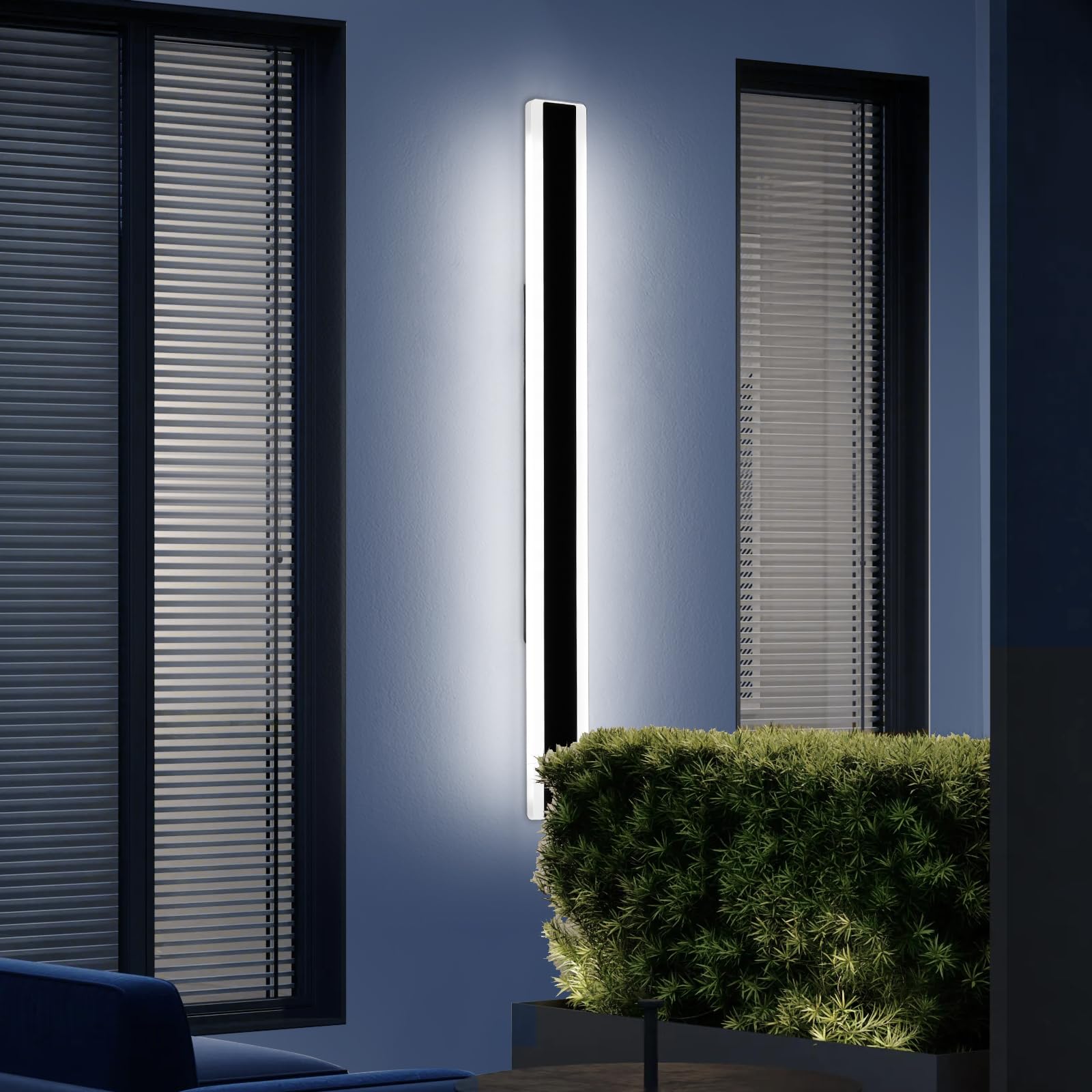 Mikeru 47.2Inch Long Led Wall Light  6000K Cool White Modern Outdoor Wall Light Ip65 Waterproof Black Acrylic Porch Exterior Lighting Fixtures  Exterior Wall Mount Lights For Garage Front Door