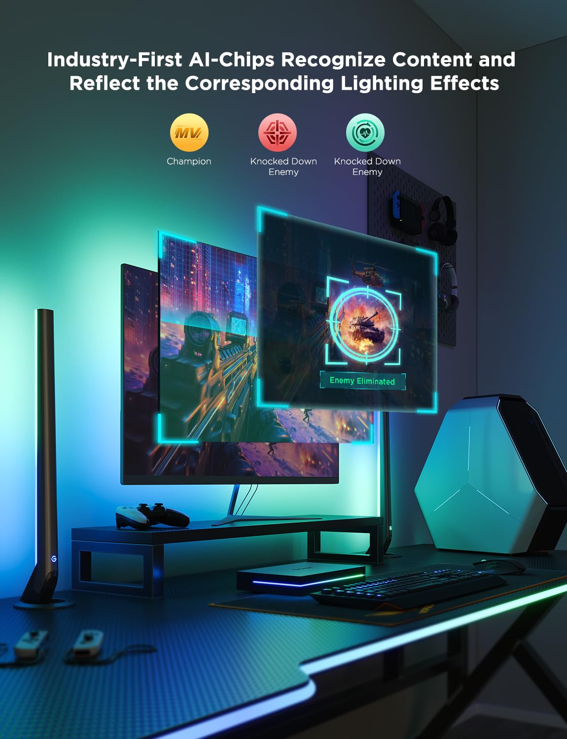 Govee HDMI 2.1 Sync Box Kit, AI Sync Box & Light Bars, 8K@60Hz, 4K@144Hz, RGBIC for 27-34