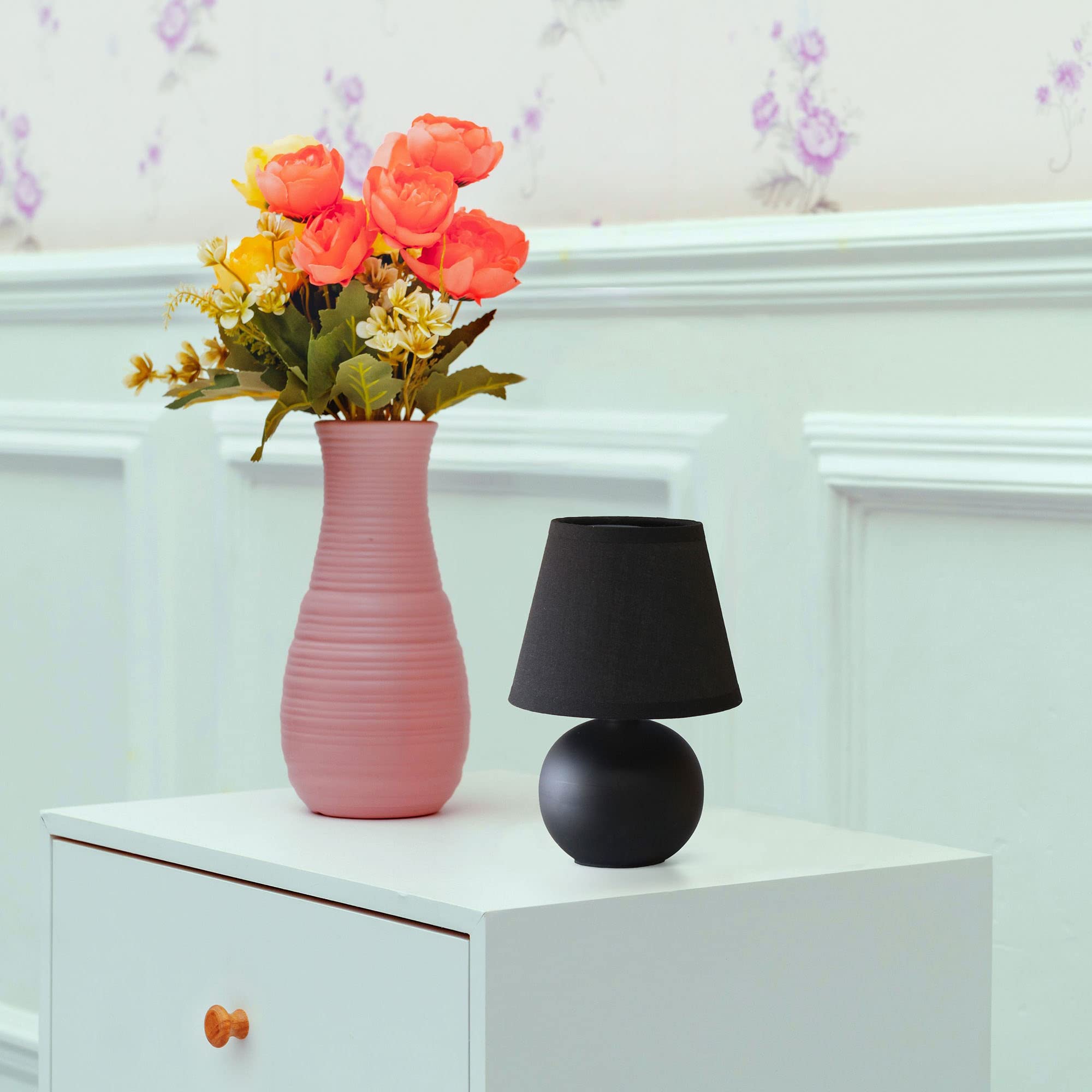 Creekwood Home Black Ceramic 8.66" Traditional Petite Table Lamp With Drum Shade