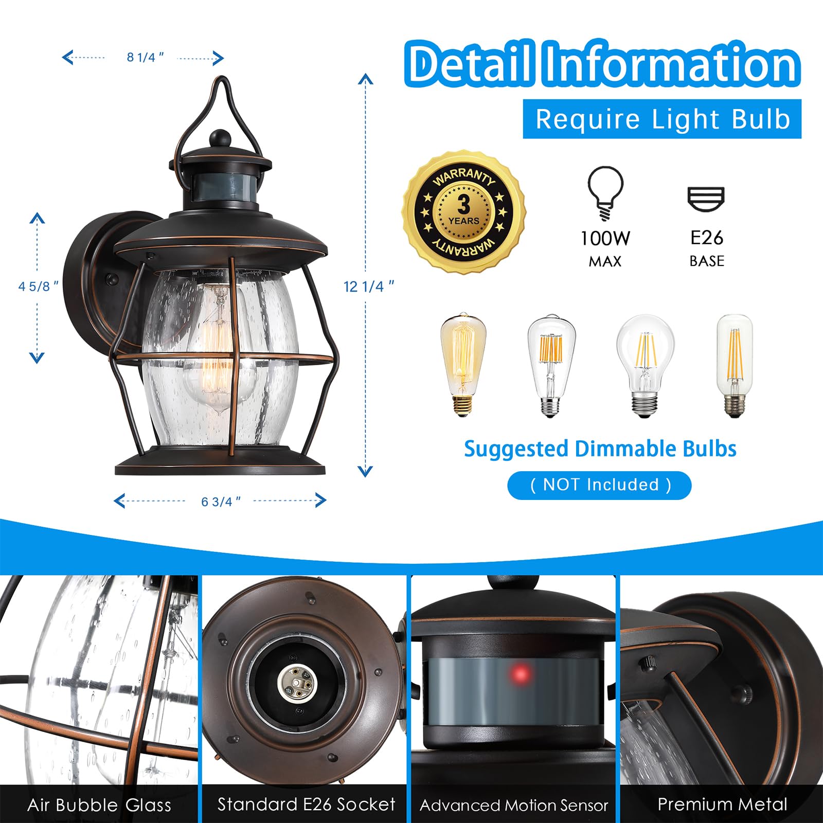 Mrsconce Motion Sensor Outdoor Wall Lights, Advanced Dusk To Dawn Exterior Fixtures Wall Sconce, Porch Light Wall Mount For Outs
