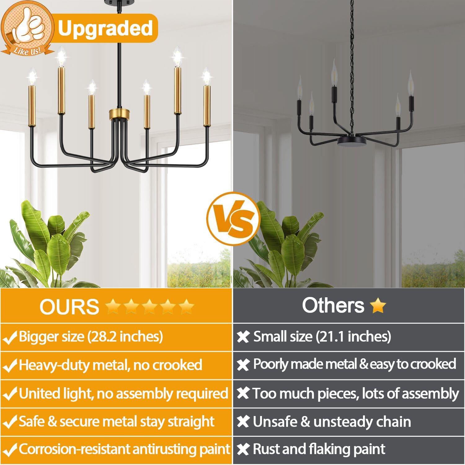 Black And Gold Chandelier, 6-Light Farmhouse Chandelier For Dining Room Lighting Fixtures Hanging, Dining Light Fixtures Industr