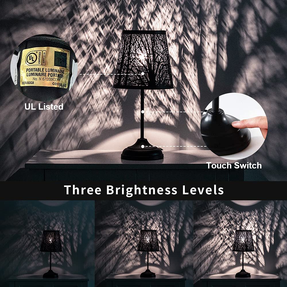 Zqqlite Touch Control Table Lamp, Led Lights Mini Lamps With Pattern Of Trees For Nightstand, 3-Levels Brightness, Lamp For Bedroom, Bedside Lamps, Desk Lamps For Home, Living Room, Office (Black)