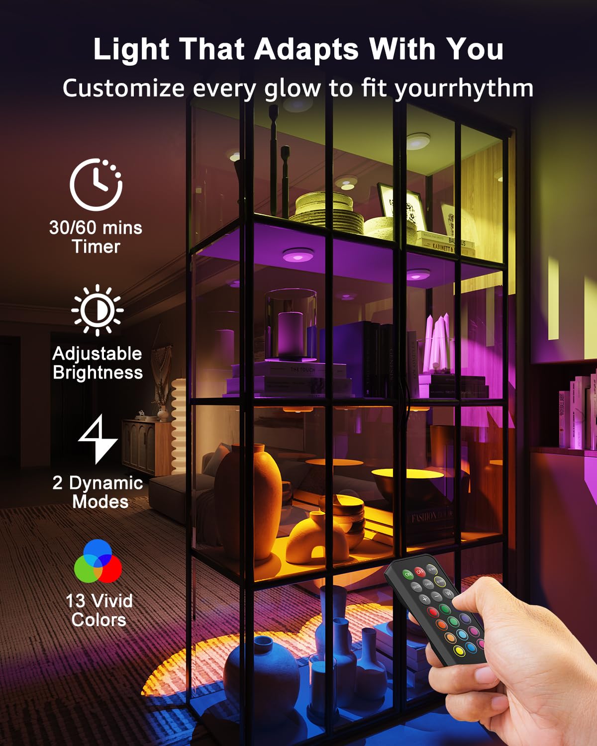 Rechargeable Color Changing Puck Lights With Remote  2400Mah Battery Touch Light Magnetic Push Tap Lights Wireless Rgb Led Under Cabinet Lighting  Sitck On Light For Kitchen  Closet  Classroom  Shelf