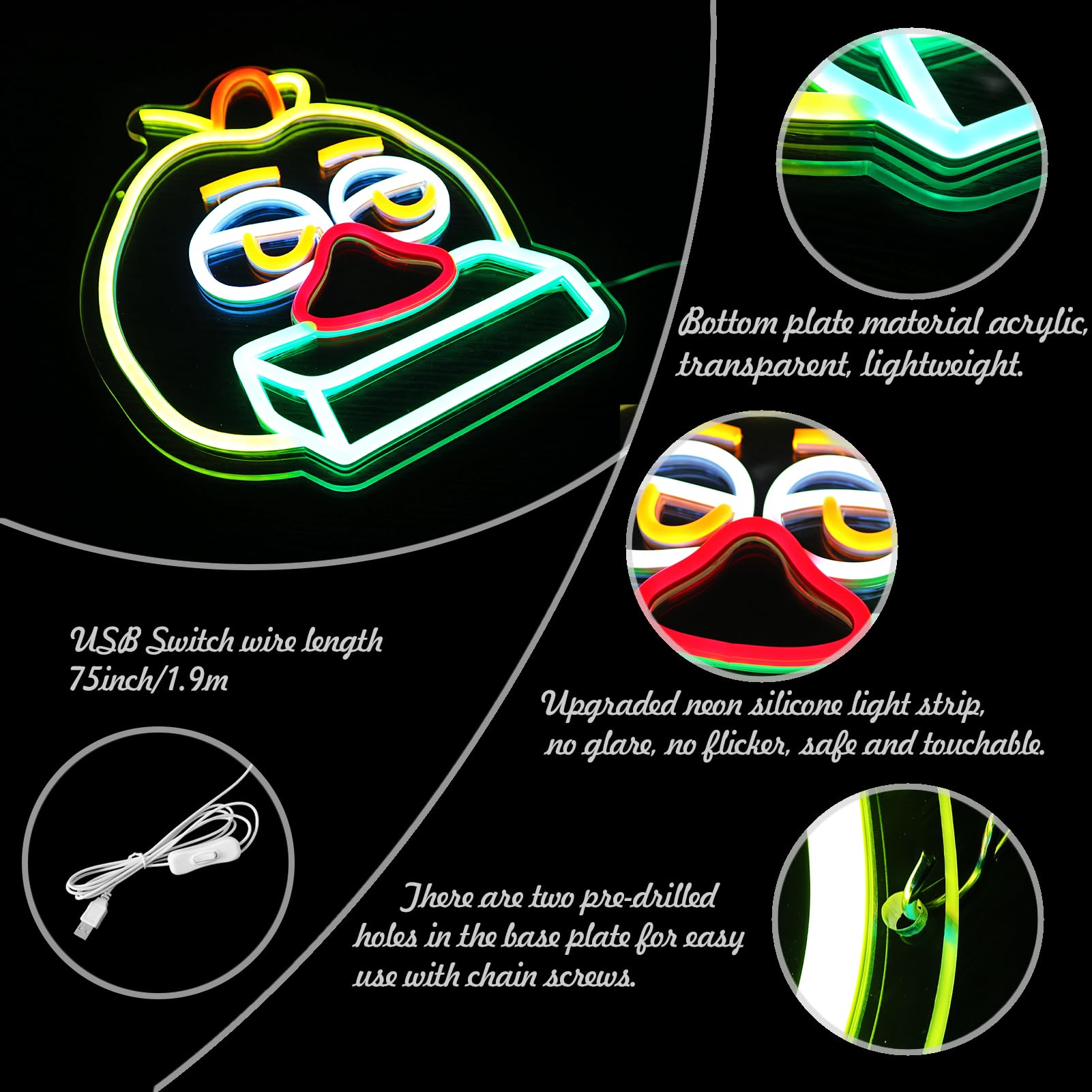 NAIYISI Playful Chicken Neon Signs for Wall Decor, Anime LED Light for Bedroom, Kids Room, Birthday Decorations, USB Powered, Y