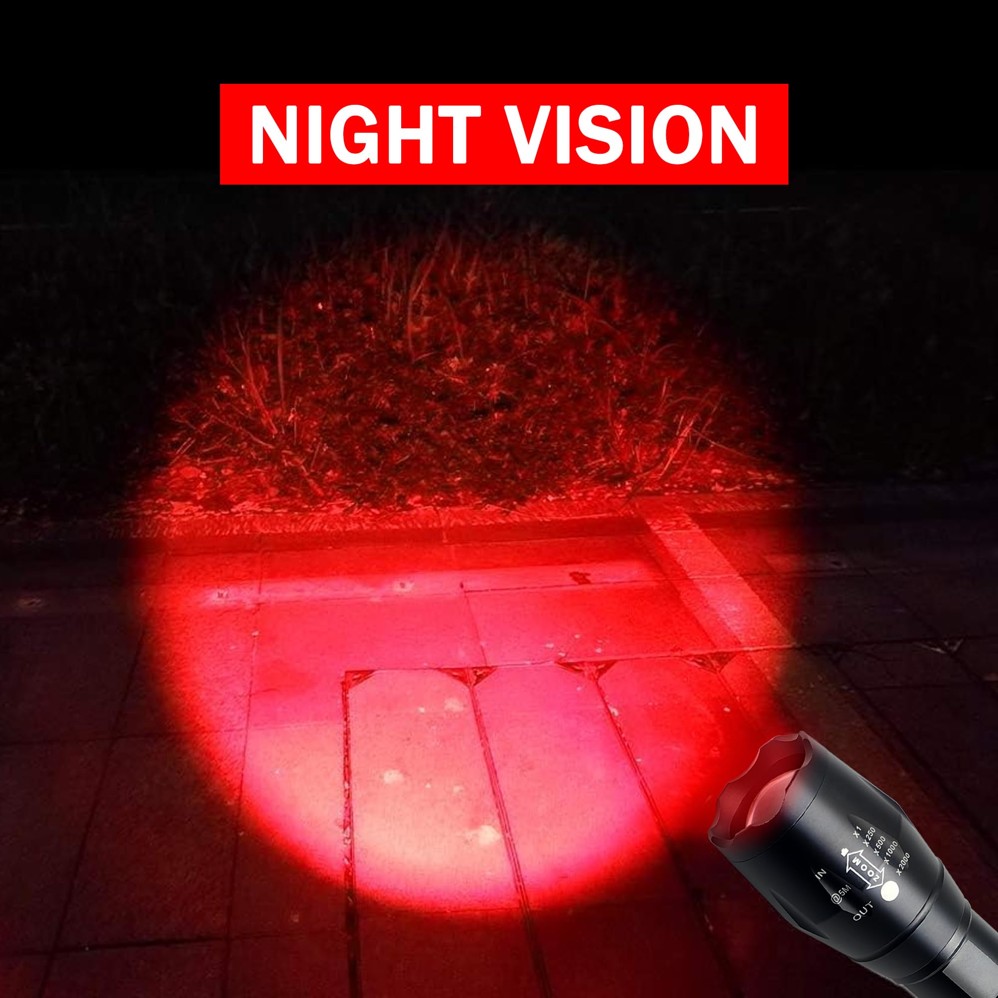 Souyos High Power Red LED Flashlight, Zoomable Long Range, Aluminum, Model: Souyos-GRBV2537, Red Light