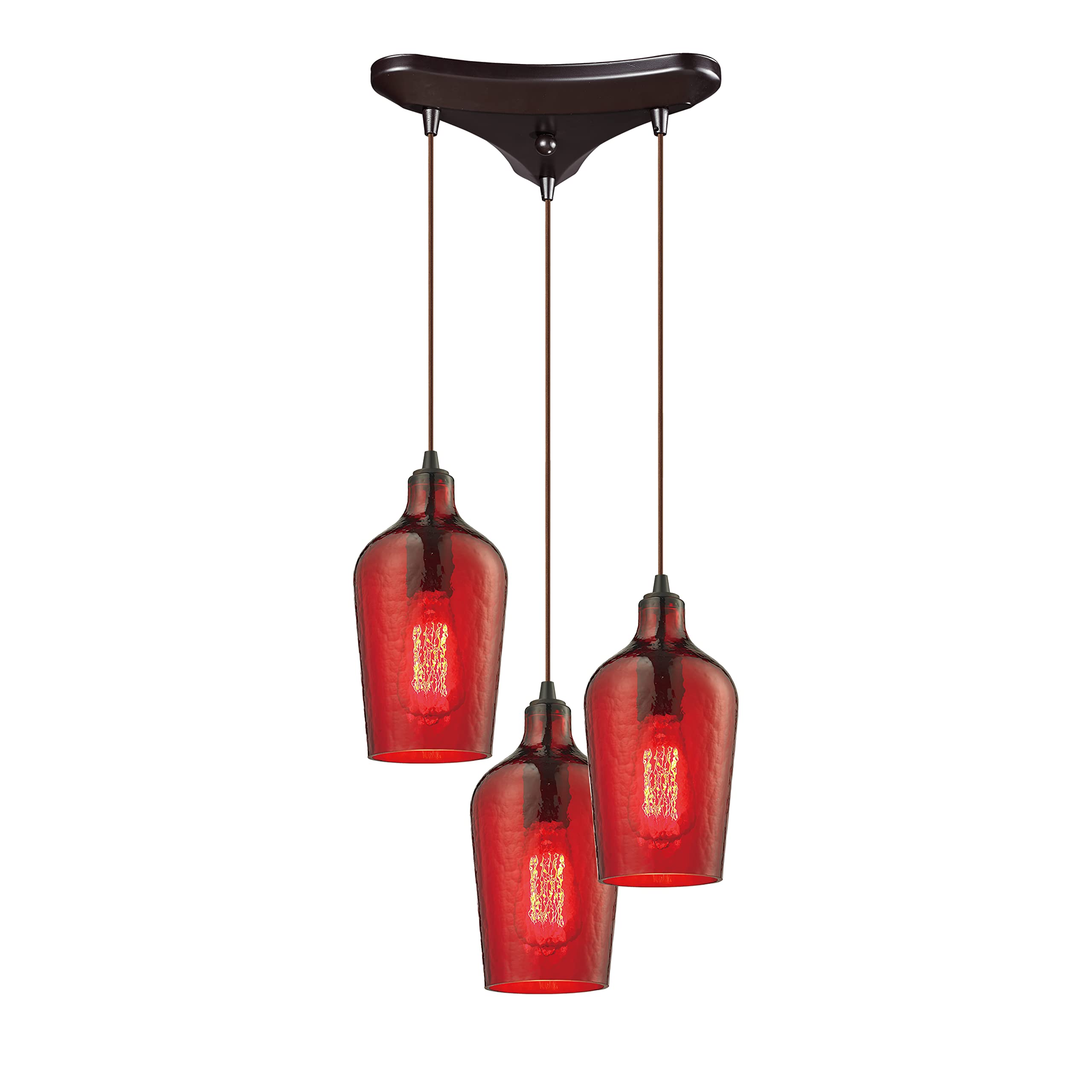 Elk Home 3-Light Hammered Glass Mini Pendant, Oil Rubbed Bronze, Transitional Style
