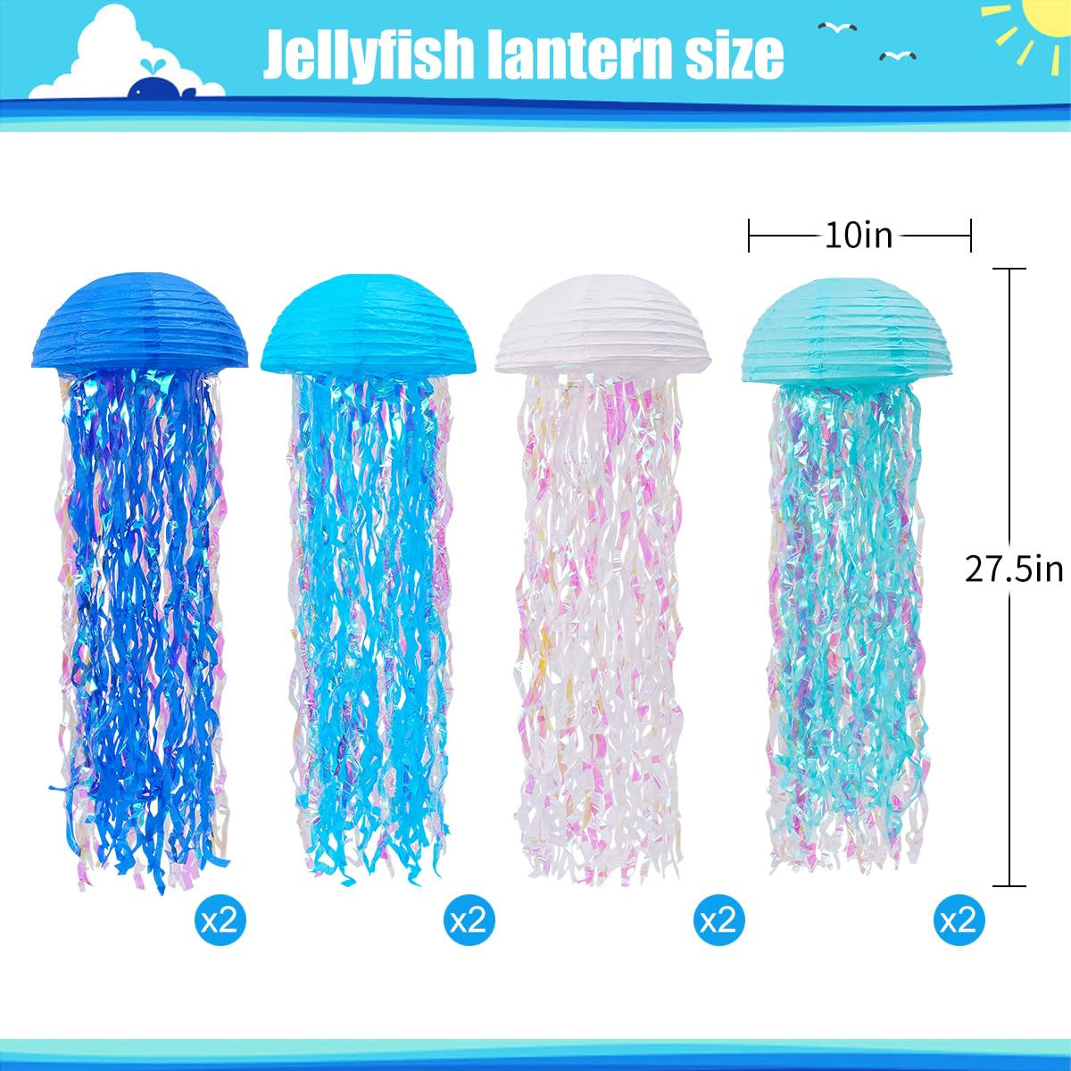 Yunxuan Mermaid Party Decorations, Jellyfish Paper Lanterns Blue White Hanging Lantern For Mermaid Birthday Party Baby Shower Un