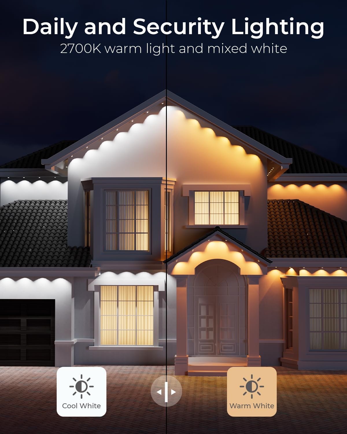 CINOTON 100ft Smart RGBCW Permanent Outdoor Lights, 60 LEDs, IP67 Waterproof, Model C5107-B, Perfect for Festivals and Holidays