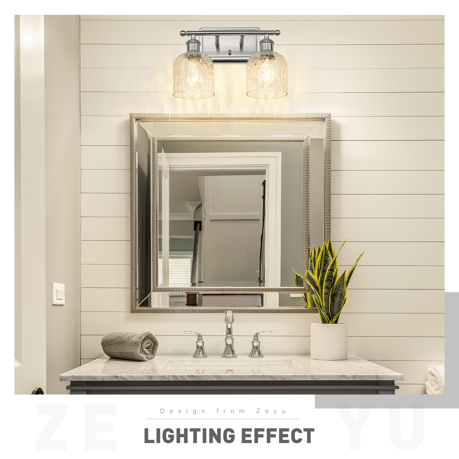 Zeyu 14 Inch Modern Vanity Lighting Fixtures, 2 Light Bathroom Vanity Light For Mirror Bedroom, Brushed Nickel Finish With Clear