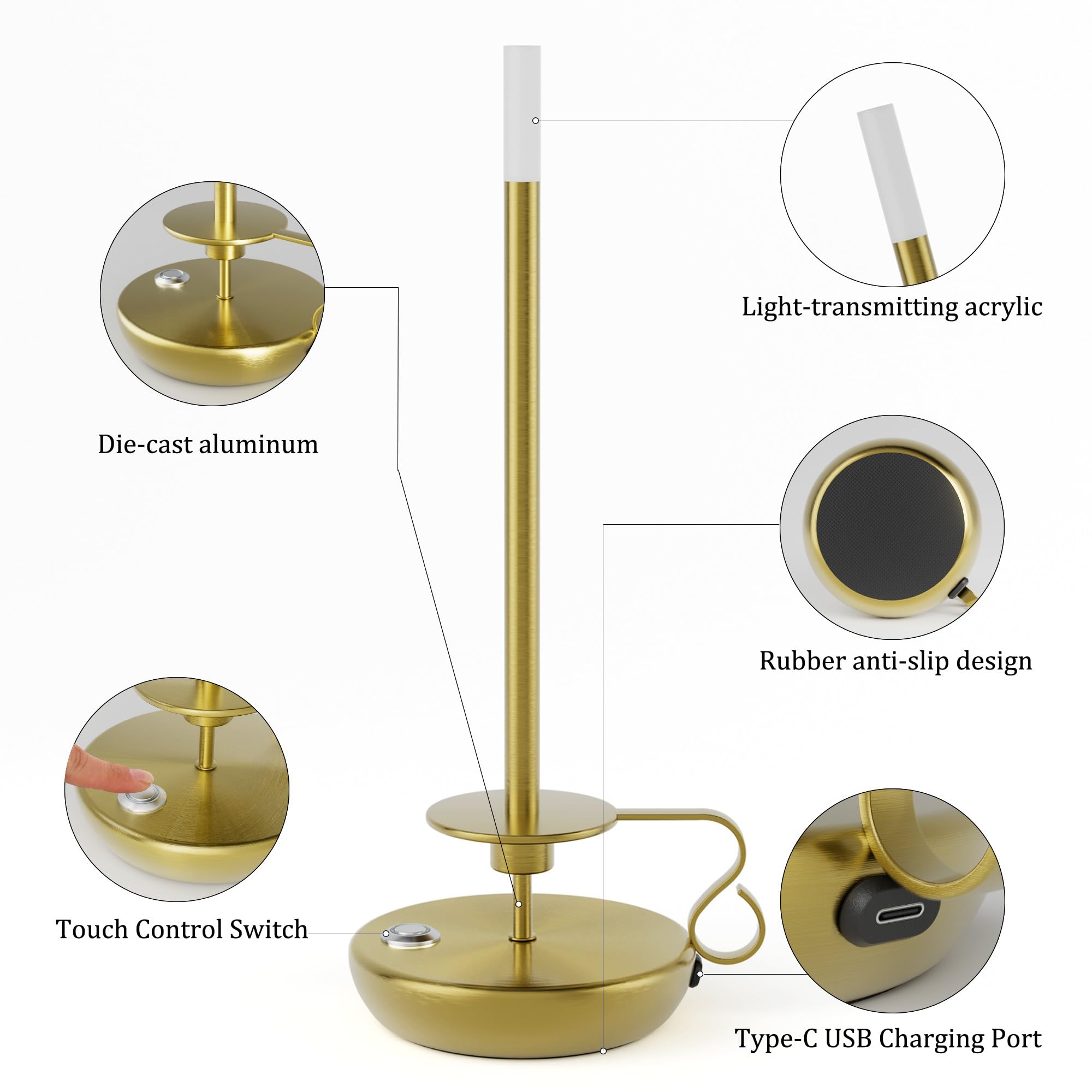 Irotine 2 Pack Cordless Led Table Lamp, Battery Powered Stepless Dimmable Rechargeable Table Lamp For Dinner/Dining/Bedroom/Bar/