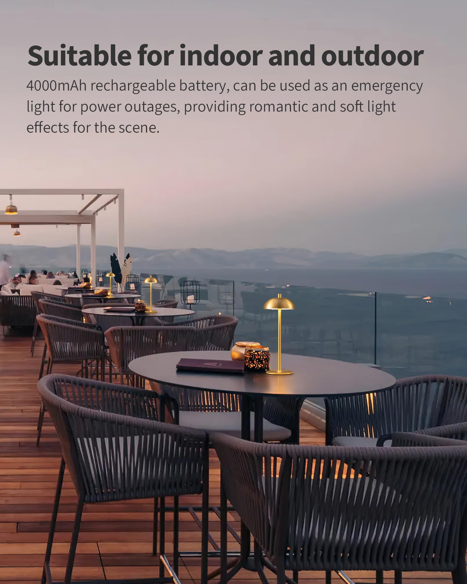 NEWSEE Cordless LED Table Lamps Set of 2, 12" Gold, Rechargeable, 3 Color Dimming, Modern Design for Bedroom & Outdoor Use