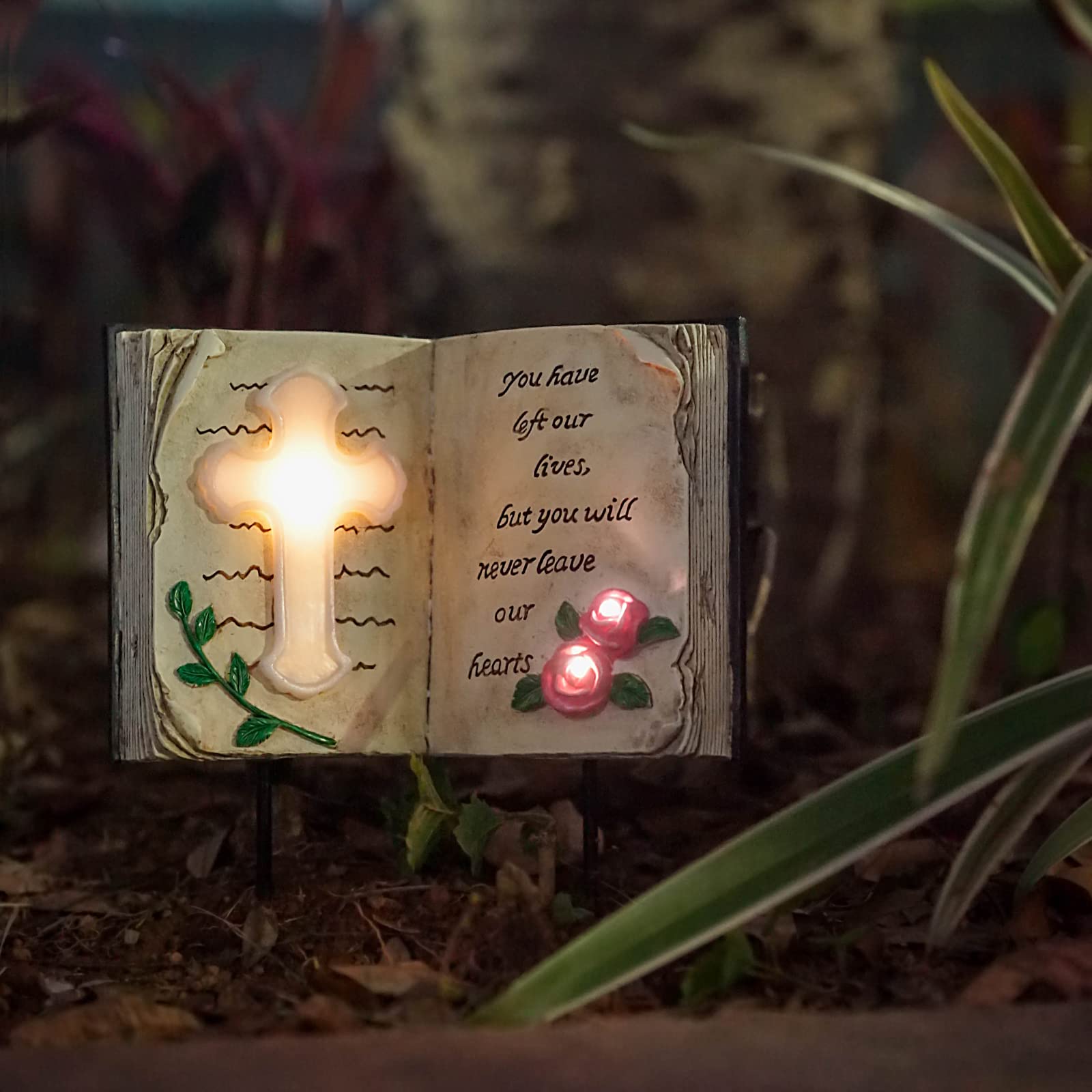 Candieslife Outdoor Solar Bible Cross Garden Stakes Lights, Waterproof Memorial Grave Decorations Gifts For Cemetery Outdoors La