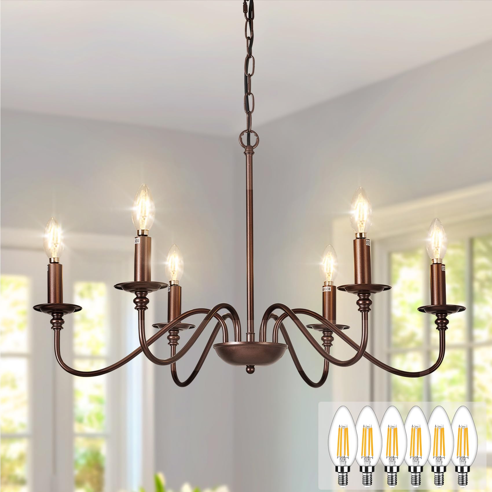 Depuley Farmhouse Chandelier for Dining Room: 6-Light Antique Industrial Hanging Ceiling Pendant Light Fixture for Kitchen - Oil