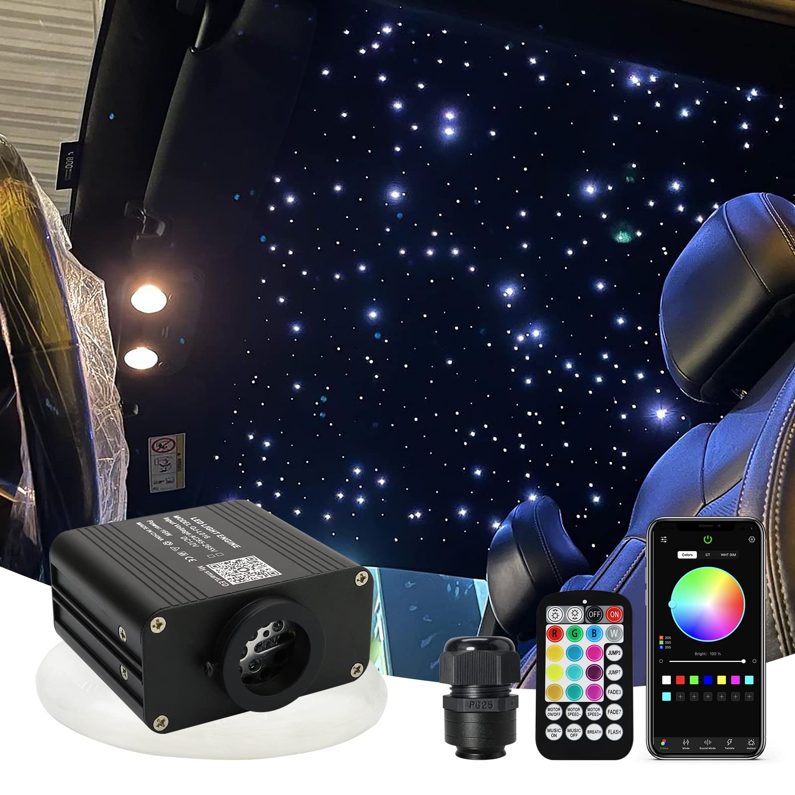 Amki Updated 16W Rgbw Fiber Optic Light Twinkle+Sound Activated Mixed 460Pcs 9.8Ft Cables App Remote Music Control Car Home Starlight Headliner Star Ceiling Light Kit 0.03In 0.04In 0.06In Strands