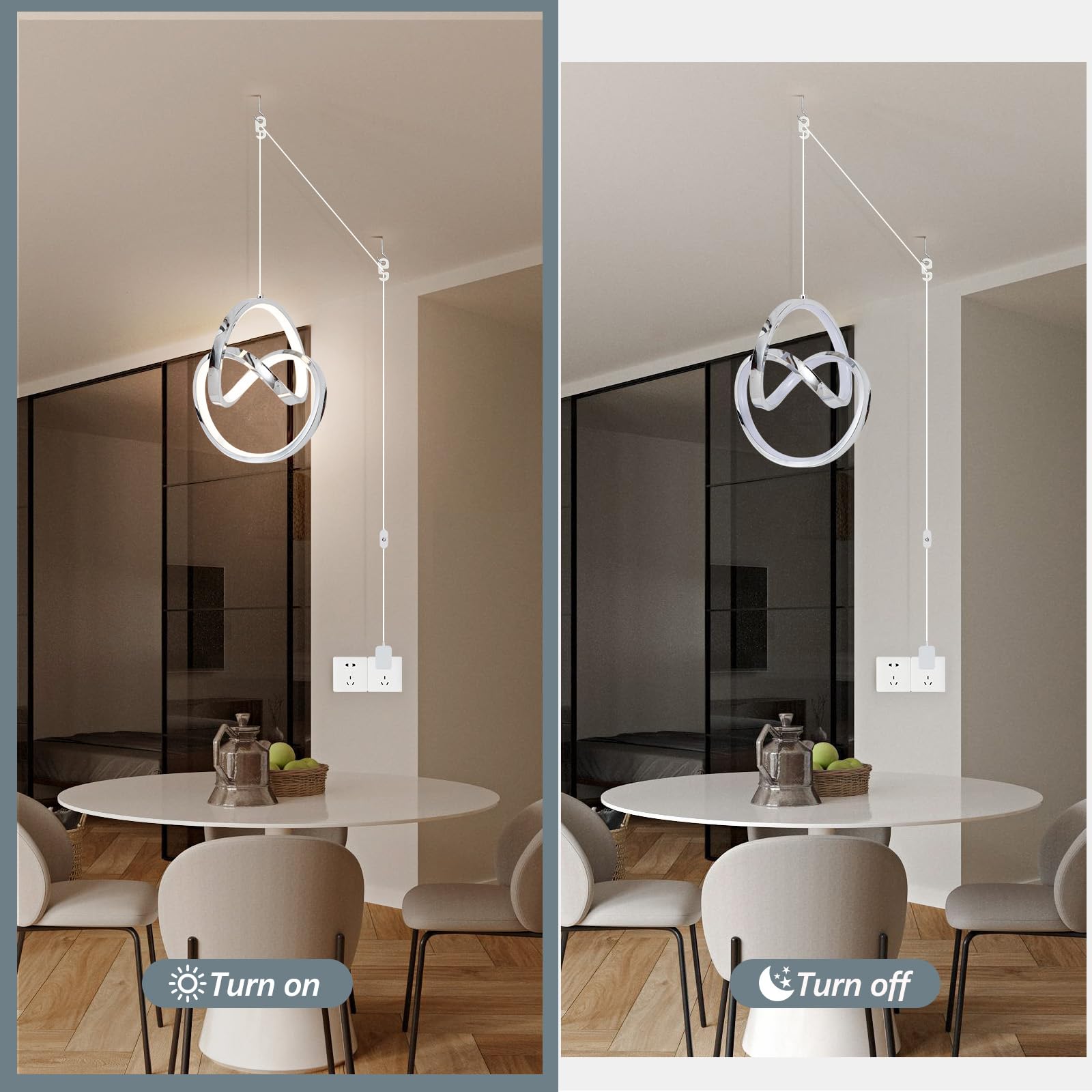 Sovinzert Modern Led Pendant Light Fixtures Pendant Lights Kitchen Island Lighting Adjustable Height Chrome Hanging Lamp For Dining Room Bedroom Living Room (1 Pack)