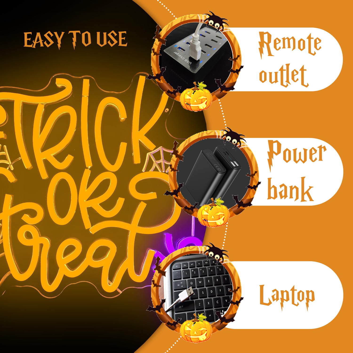 Cheunyar Halloween Neon Sign - Trick Or Treat Wall Decor, Dimmable LED Light, Colorful Acrylic Design