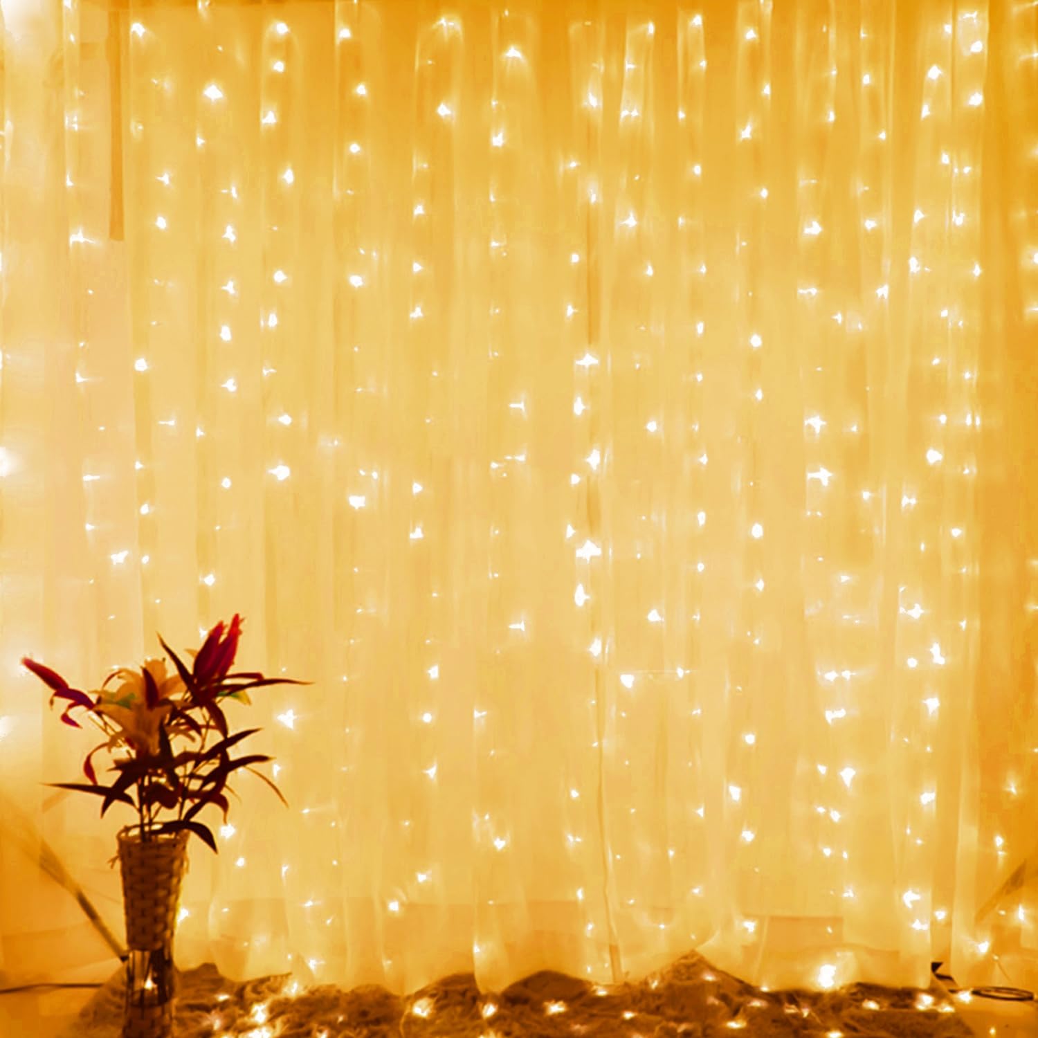 Brightown 1200 LED Curtain String Lights, 9.8 FT, Remote, Waterproof, 8 Modes, Warm White, Model DMO-C-1200