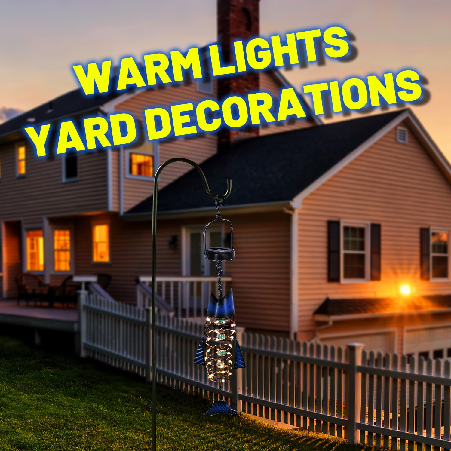 Hongland 2-Pack Solar Lanterns - Waterproof Metal Fish Decor With Warm Led Lights For Garden