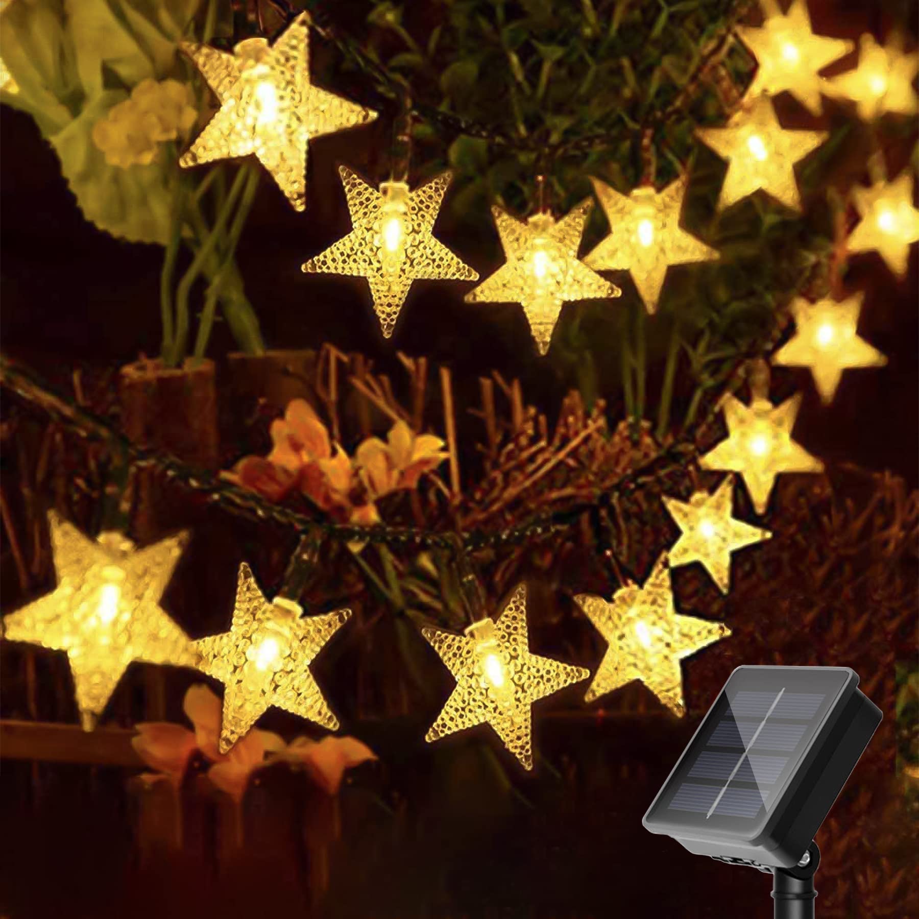 L LAMPOP Twinkle Solar Star String Lights, 100 LED, 39FT, 8 Modes, Waterproof, Warm White, Model SL-SWE-100L-US