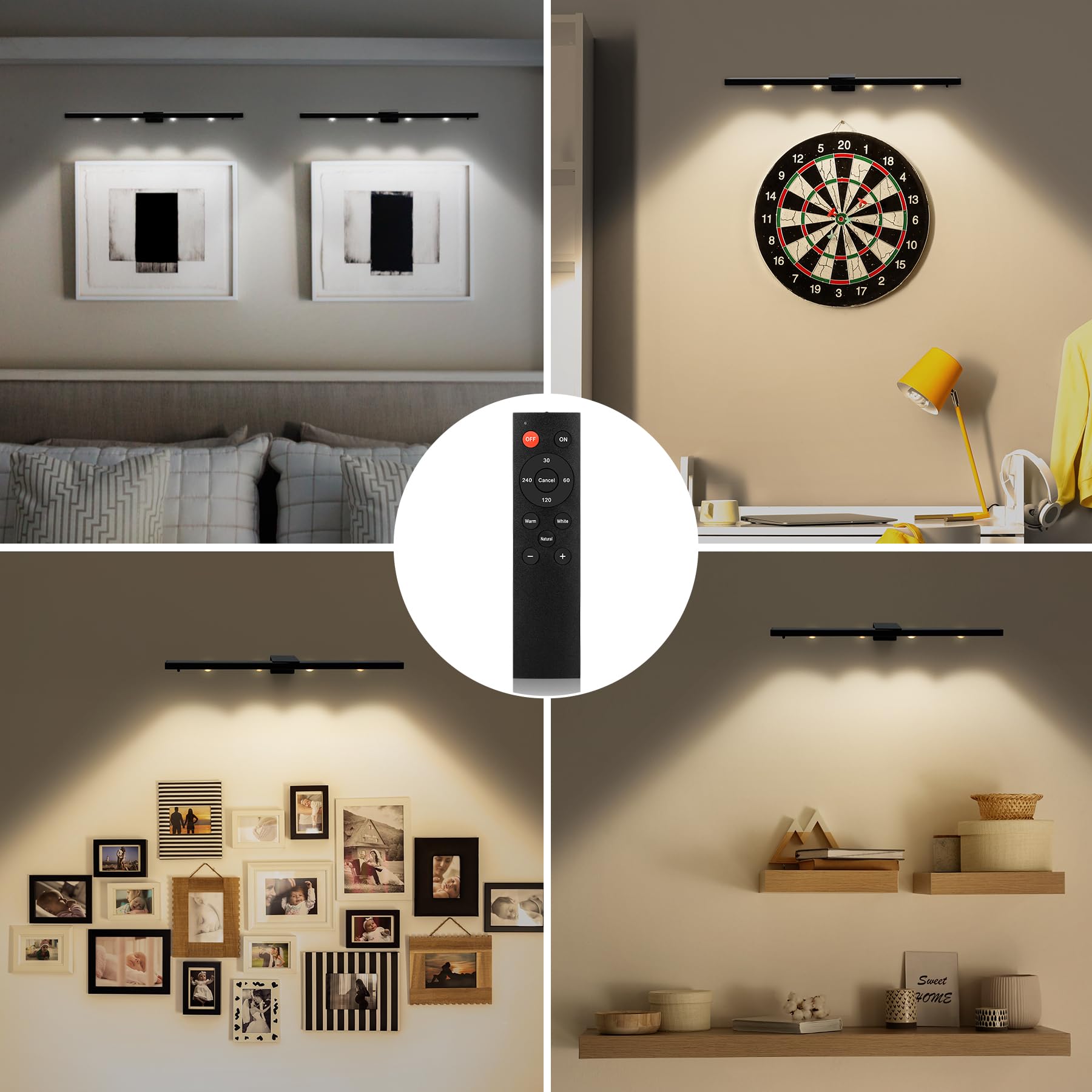 2Pack Painting Light Battery Operated With Remote,Wall Art Light Picture Light Rechargeable,3Lighting Display Light Accent Light