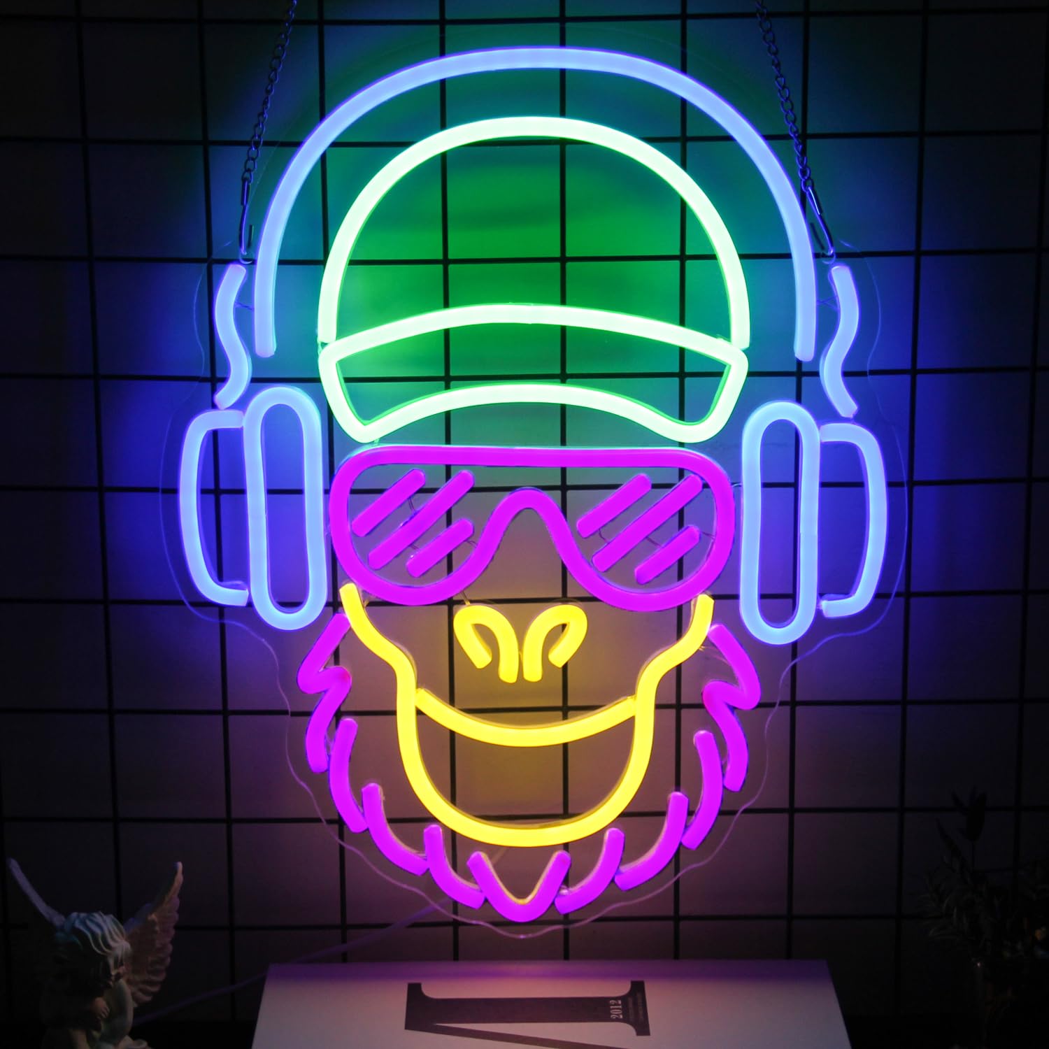 CKTBLEY Monkey Listening to Music Neon Sign Monkey with Headphone Neon Light Live Music LED Sign for Wall Cool Animal Neon Light