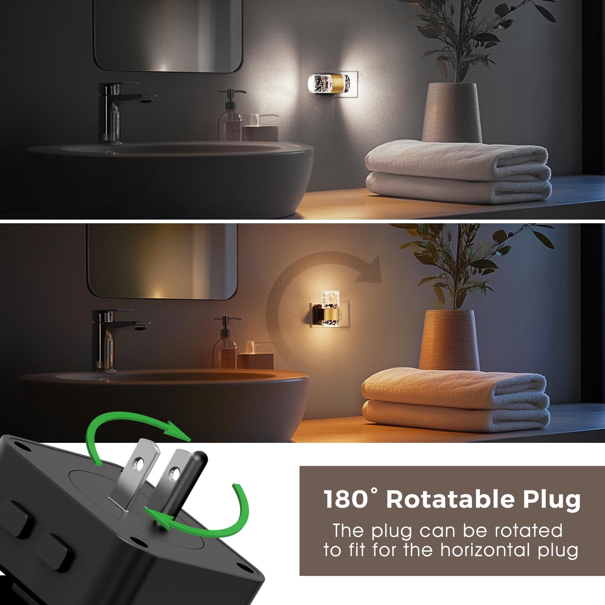 Night Lights Plug Into Wall 2 Pack, Dimmable Night Light With Dusk-To-Dawn Light Sensor, Soft White/Cool White/Amber 3 Light Col