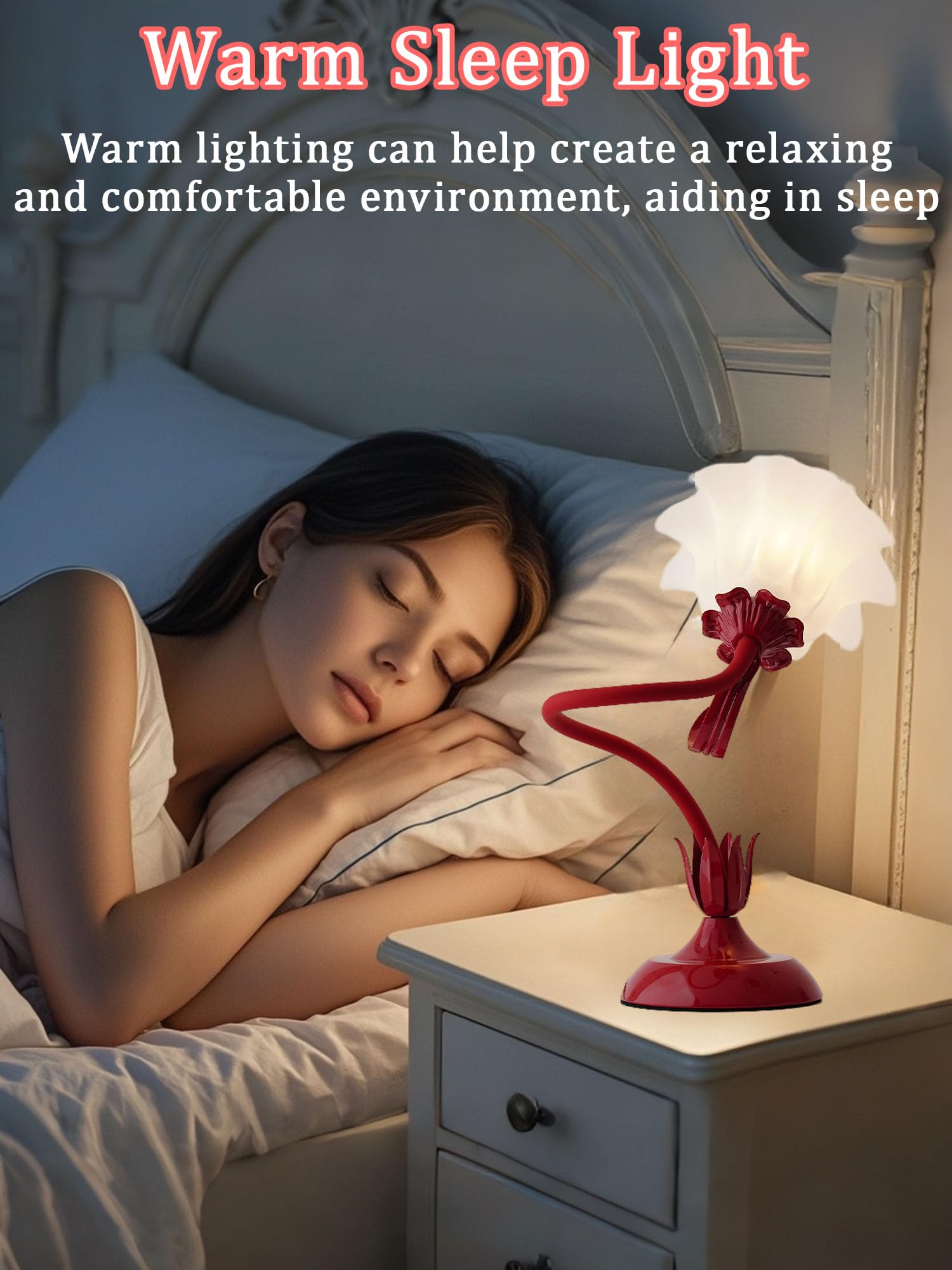 Aqdzcnf Flower Table Lamp,Led Reading Light Bedside Vintage Flower Night Light,3 Colors Modes Kawaii Bedside Lamps Decor,Living