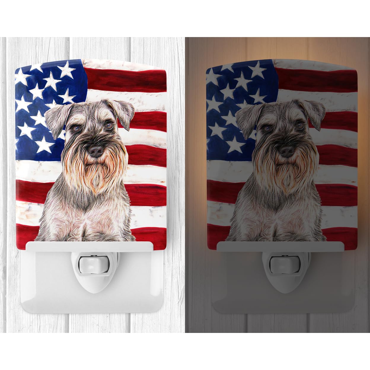 Carolines Treasures Ceramic Night Light, USA American Flag, Schnauzer 1158, UL-Certified, 6x4x3 inches, Multicolor