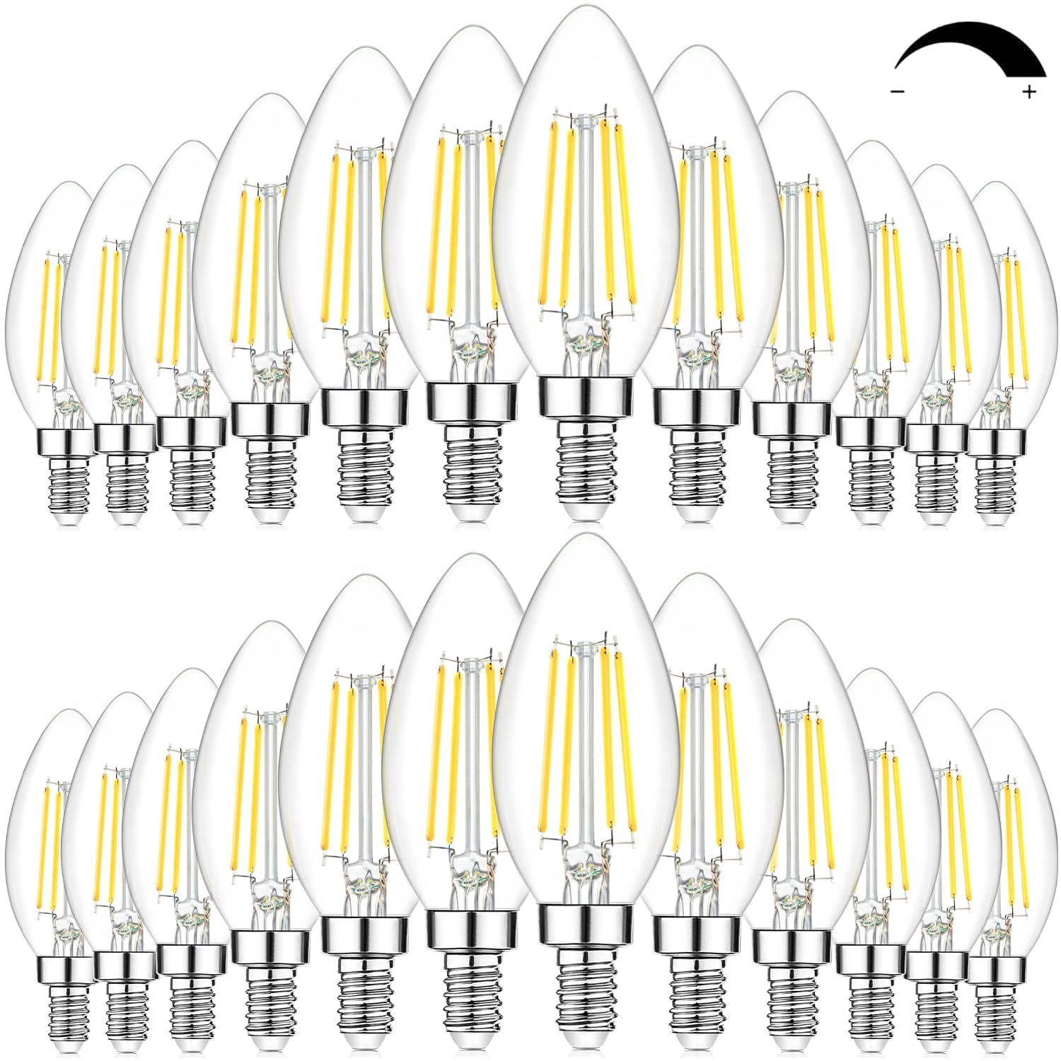 24-Pack Dimmable E12 Led Candelabra Bulbs 60W Equivalent, 5000K Daylight White, 600 Lumens B11 Candle Base 6W C35 Led Filament V