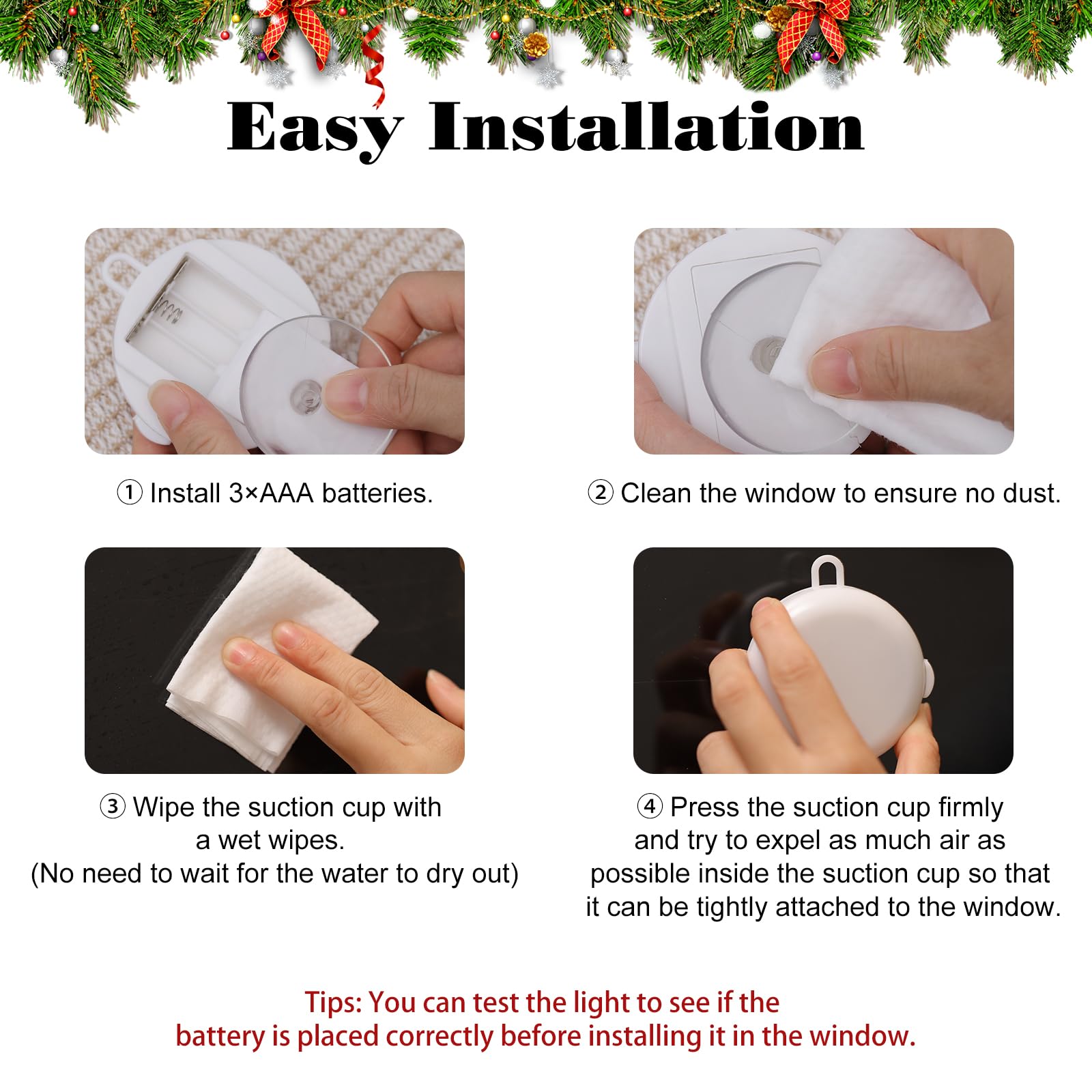 Lewondr 3Pcs Christmas Window Lights, Christmas Decoration Lights Star & Christmas Tree & Snowflake Shapes With Battery Powered, Suction Cup Hook, Timer For Xmas, Home, Party, Warm Light