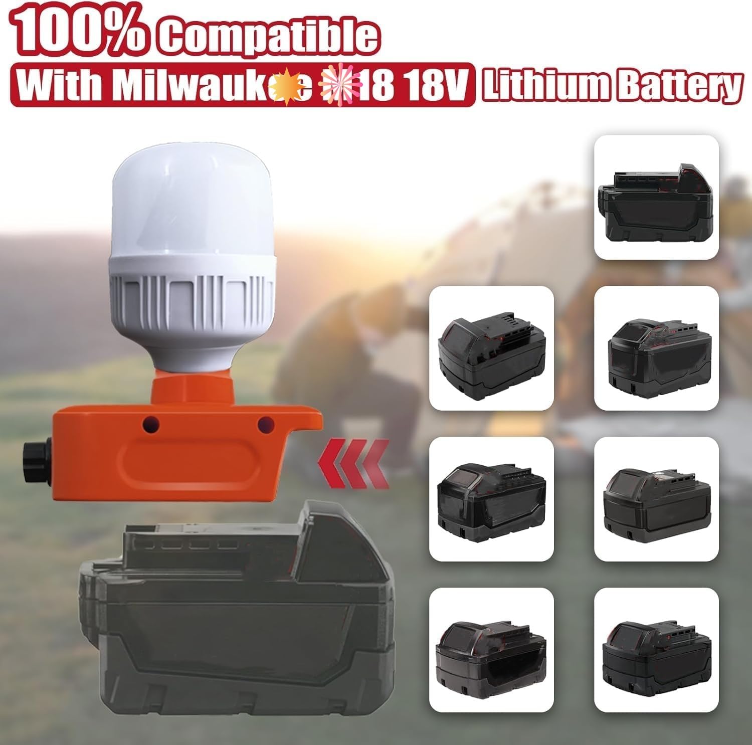 Cordless Led Work Light For Milwaukee With E27 Led Bulb, 12W 1300Lm Super Bright Led Lamp Emergency Light For Milwaukee 18V Batt