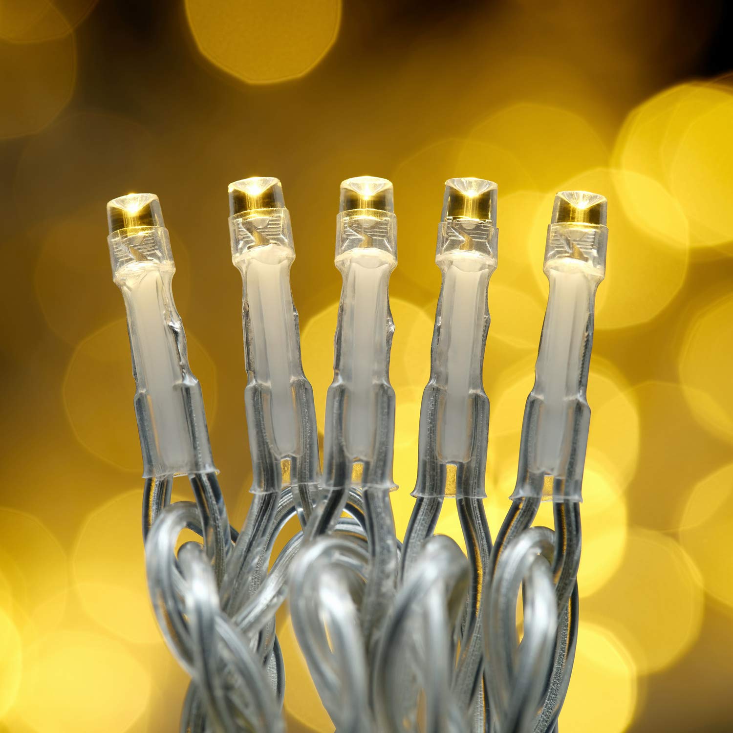 Yuletime 100 Feet 300 Count Warm White Led String Lights With 8 Models Adapter, Clear Wire Wide Angle 5Mm Christmas Lights (Warm White - Multimode)